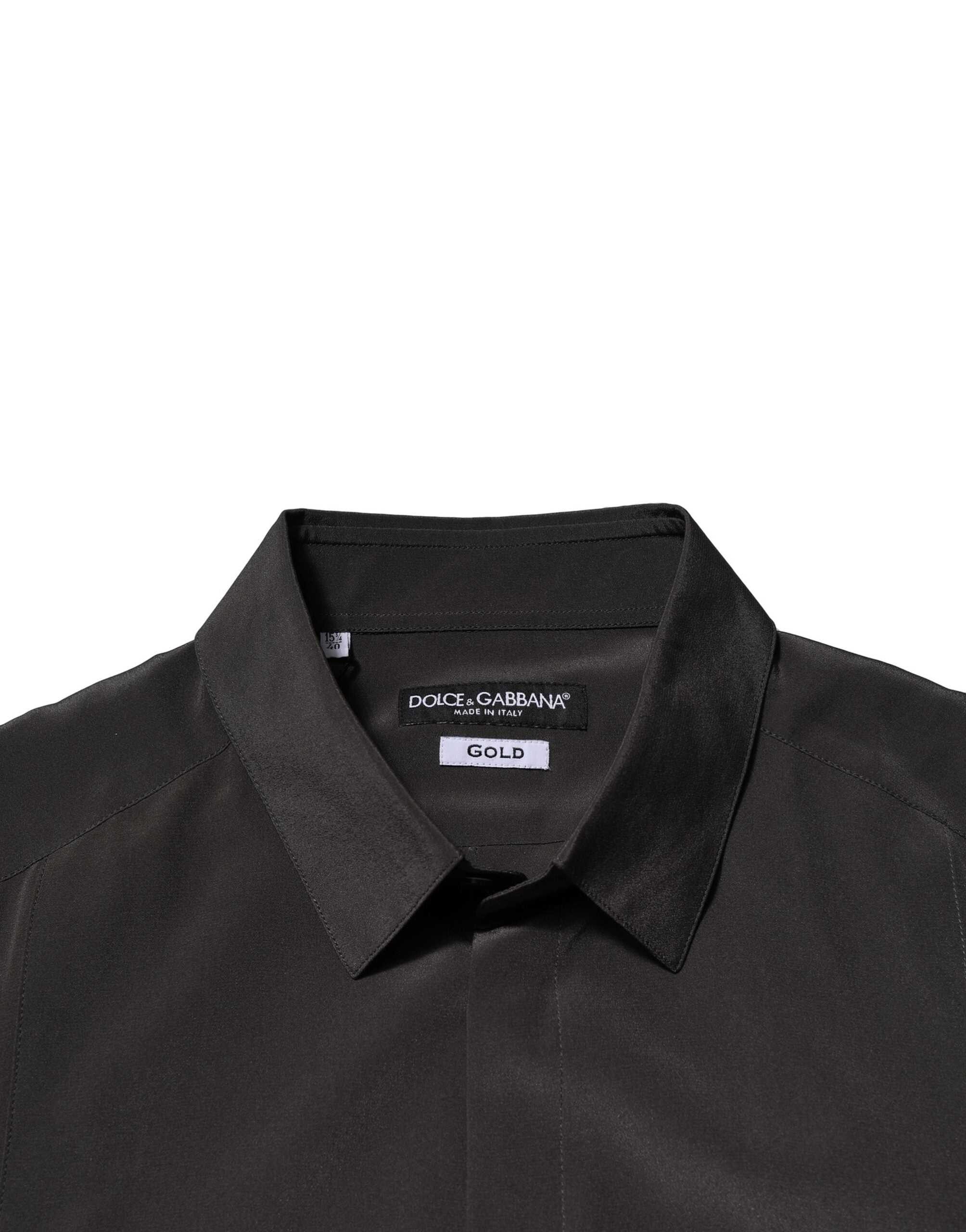 Dolce & Gabbana Dark Brown Silk GOLD Men Dress Formal Men's Shirt