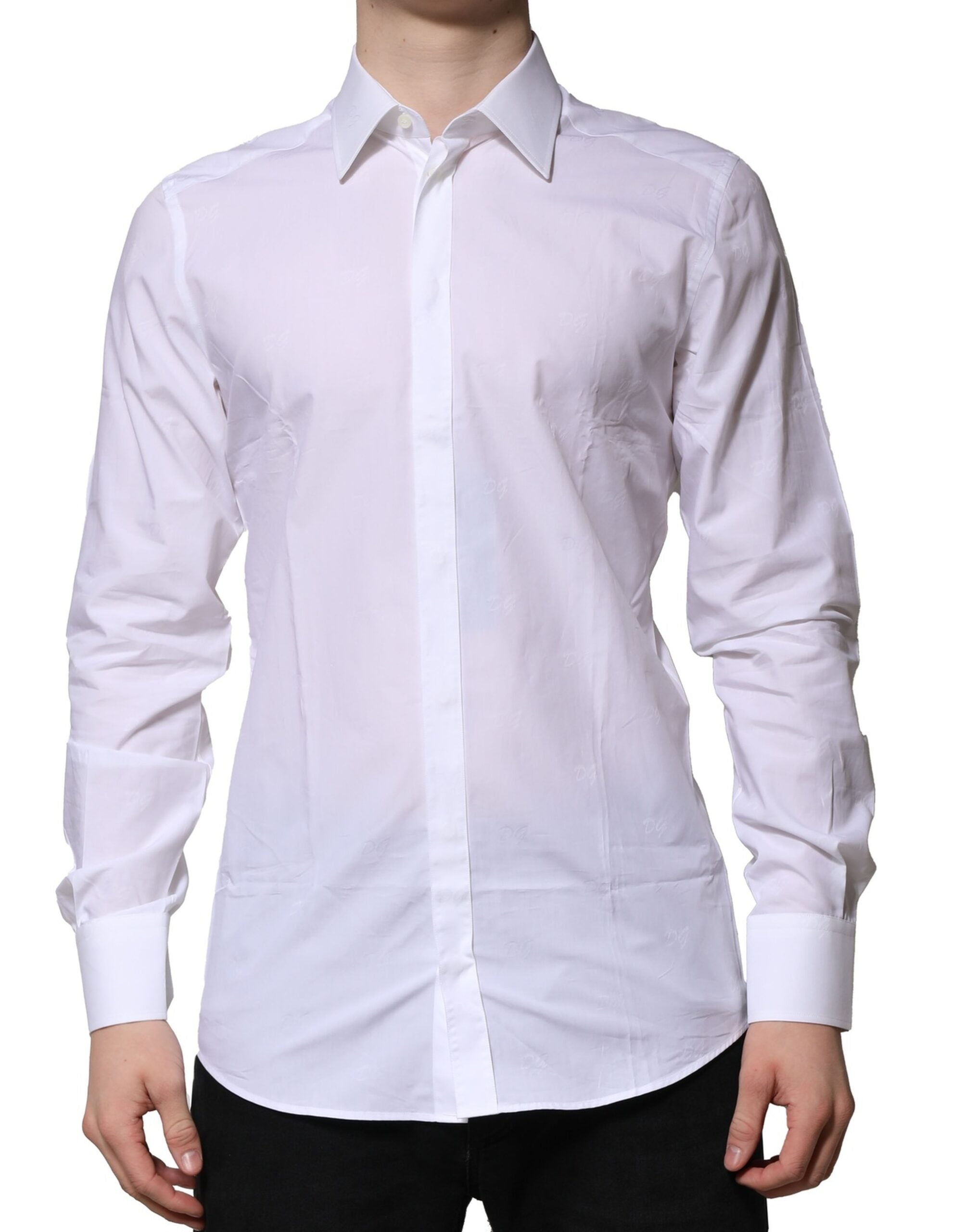 Dolce & Gabbana White GOLD Long Sleeves Dress Formal Men's Shirt (Pre-Owned)