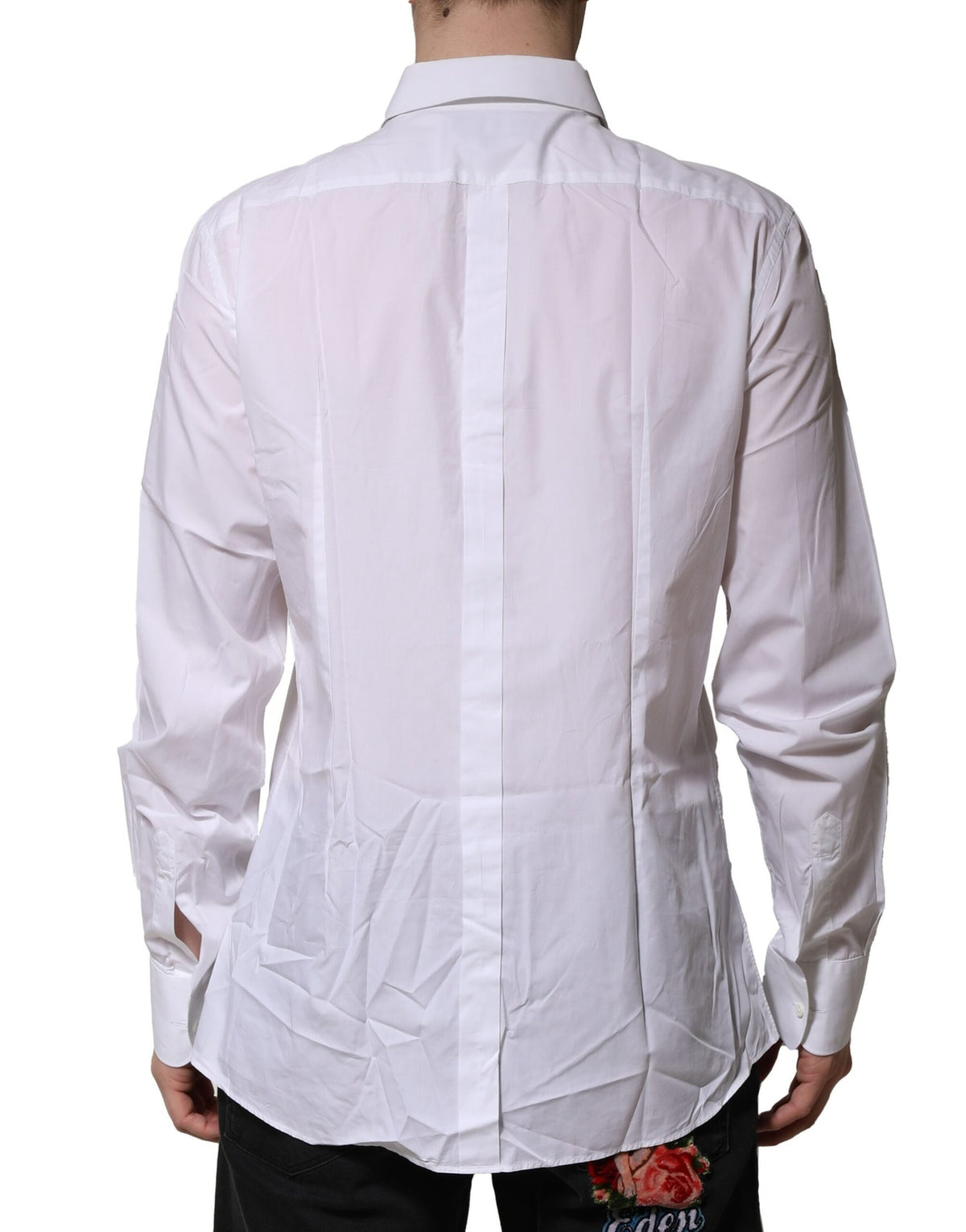 Dolce & Gabbana White Bib Cotton Poplin GOLD Formal Men's Shirt (Pre-Owned)