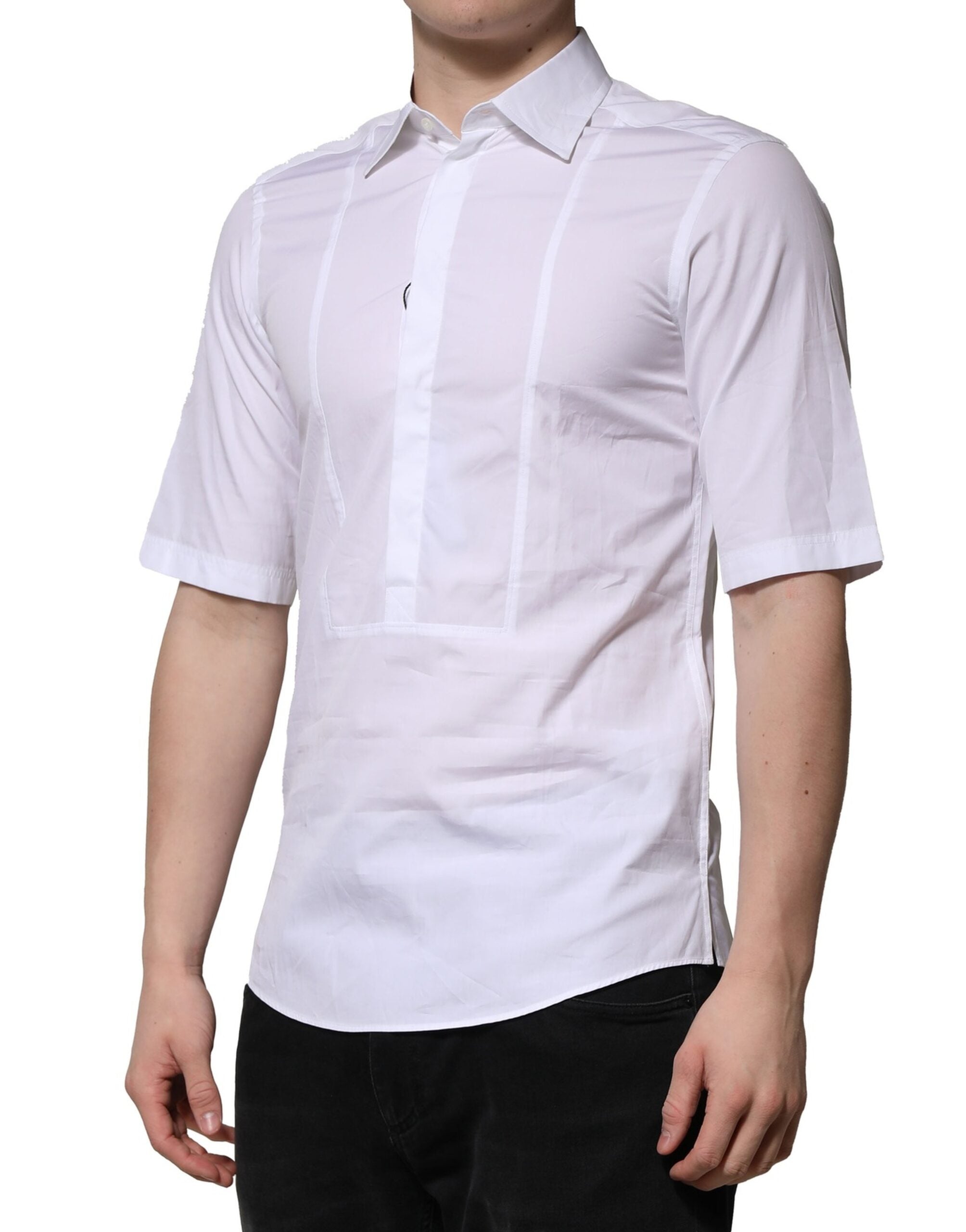 Dolce & Gabbana White Cotton Short Sleeves Dress Formal Men's Shirt (Pre-Owned)