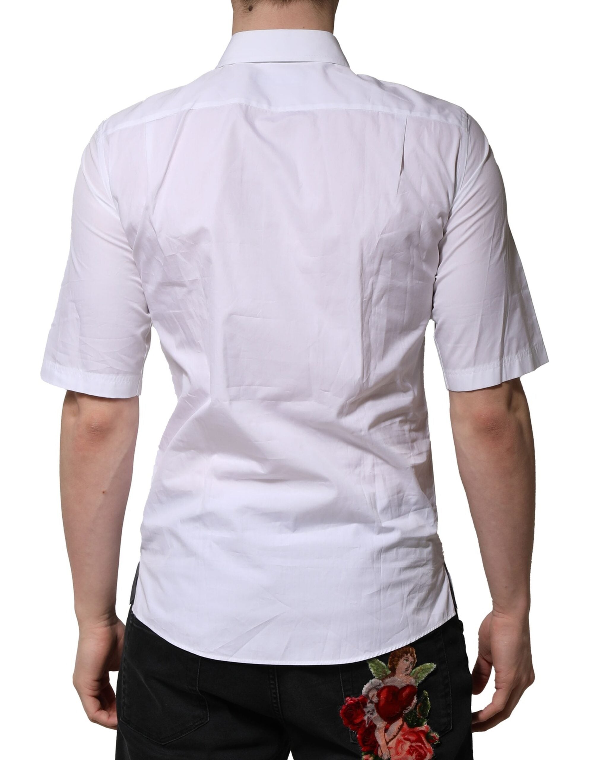 Dolce & Gabbana White Cotton Short Sleeves Dress Formal Men's Shirt (Pre-Owned)