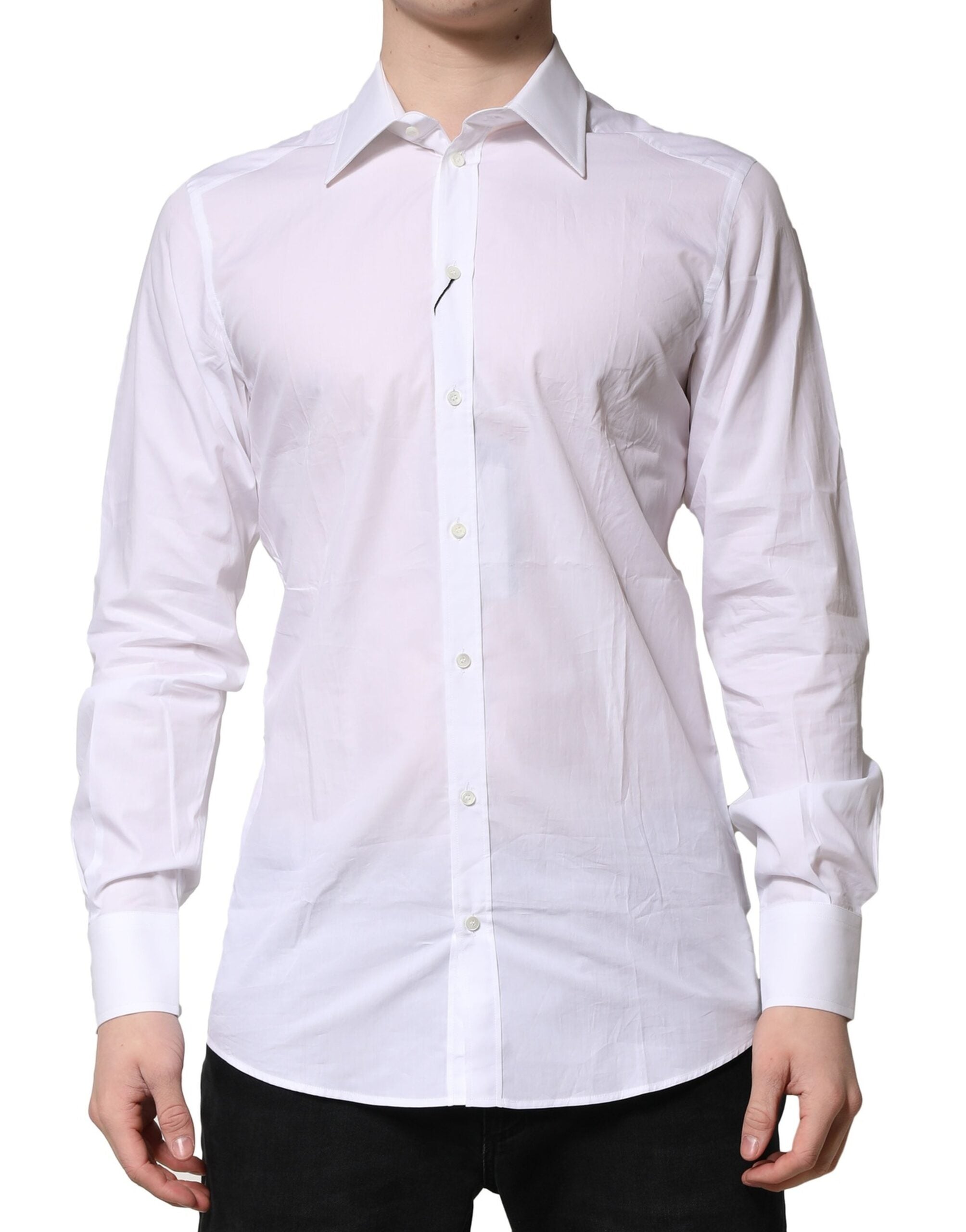 Dolce & Gabbana White Cotton Long Sleeves GOLD Formal Men's Shirt