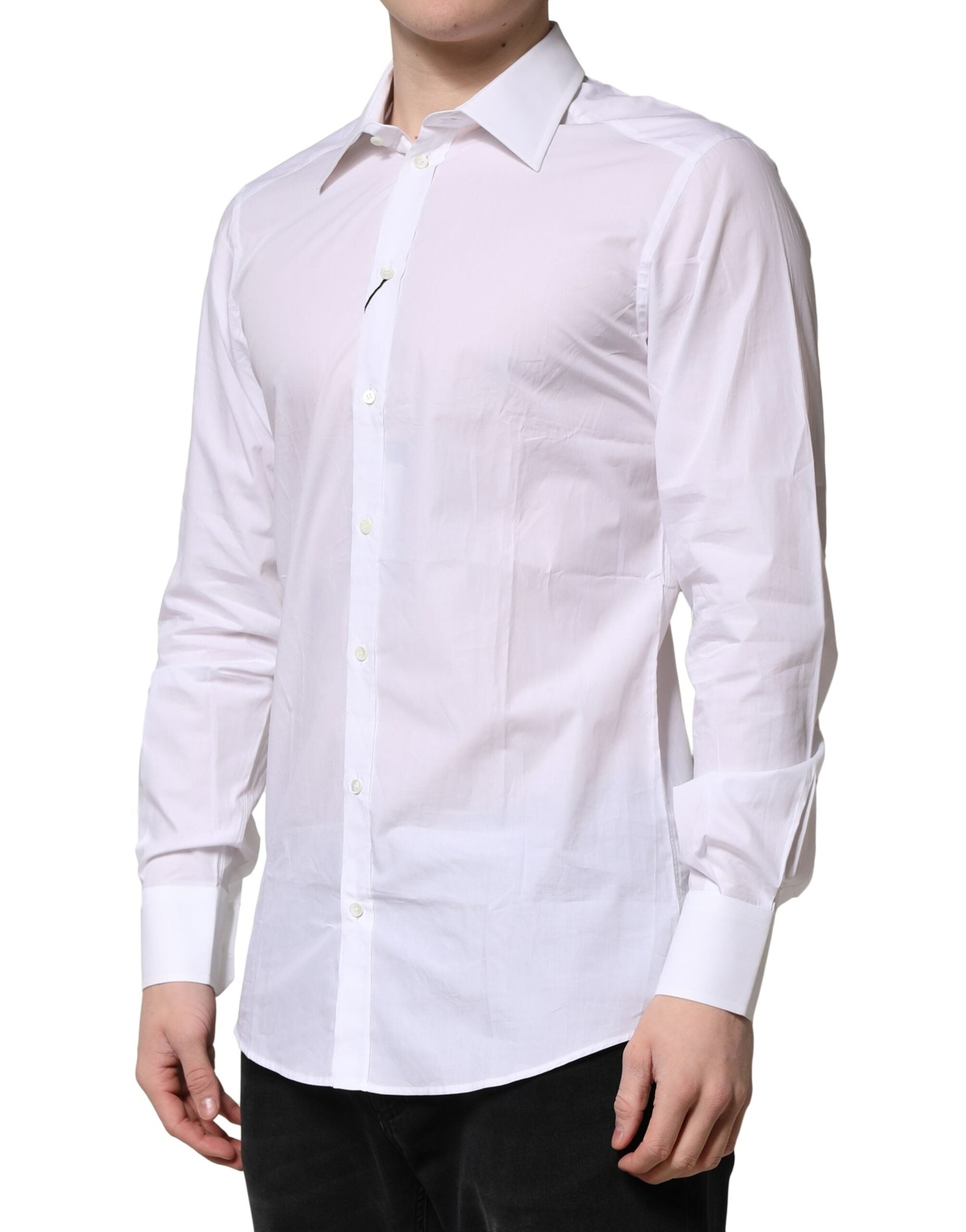 Dolce & Gabbana White Cotton Long Sleeves GOLD Formal Men's Shirt