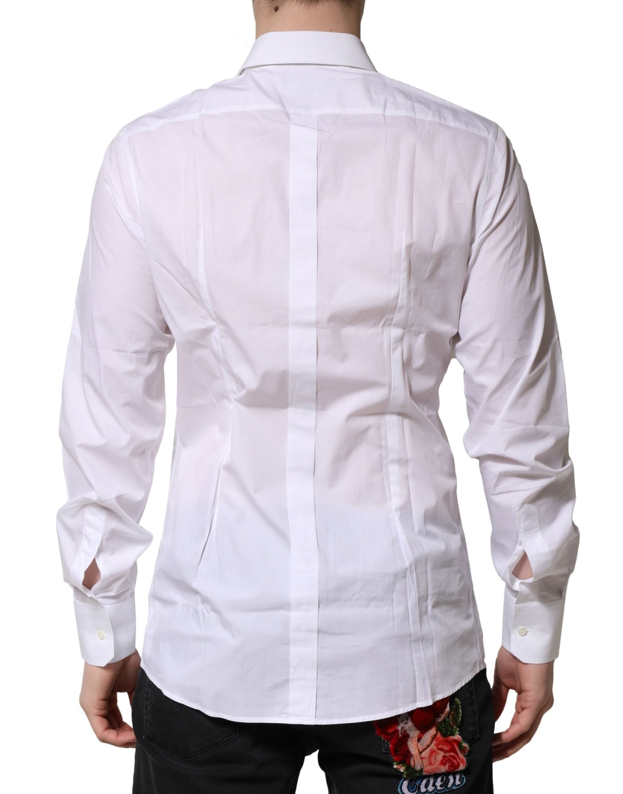 Dolce & Gabbana White Cotton Long Sleeves GOLD Formal Men's Shirt