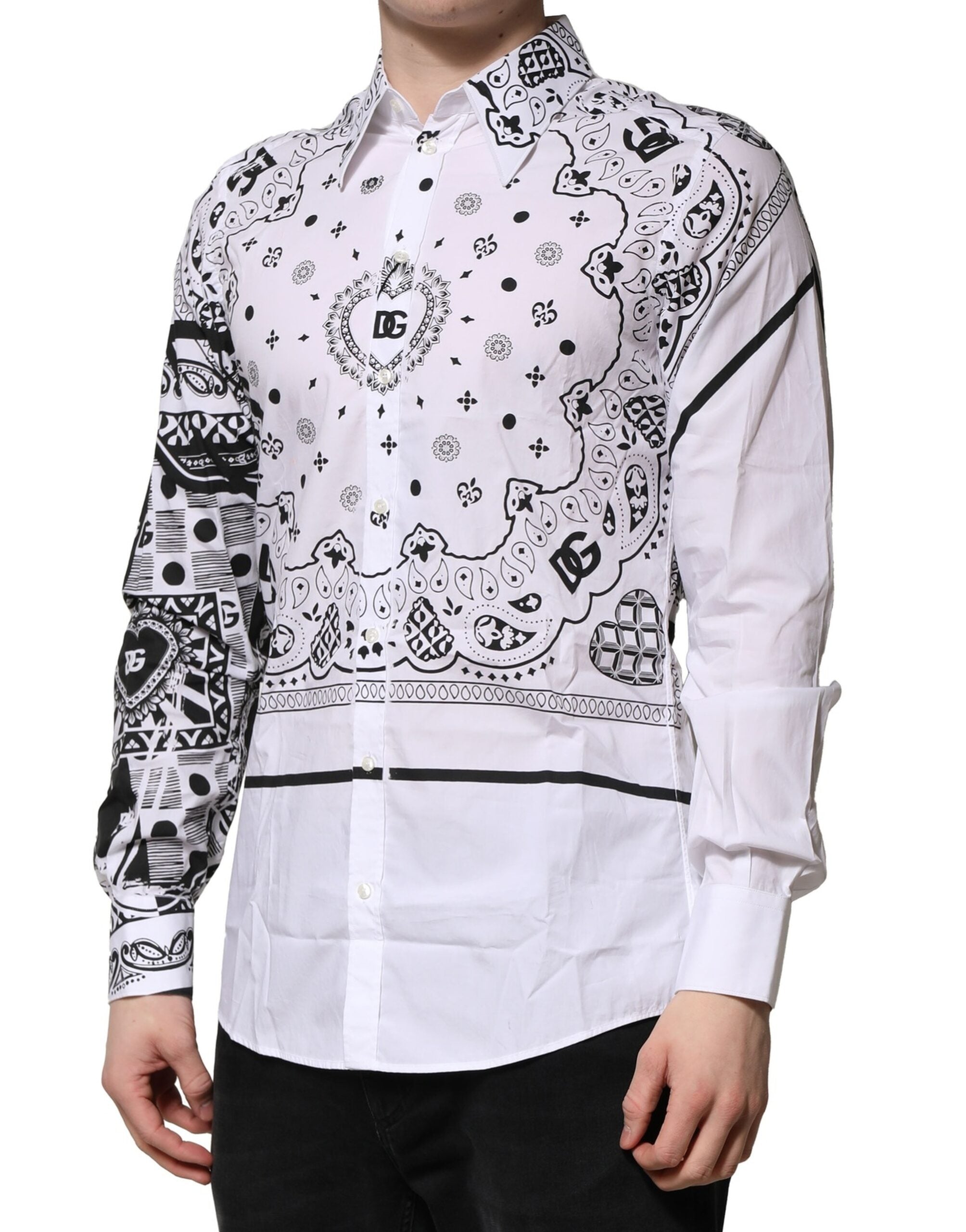 Dolce & Gabbana White MARTINI Bandana Print Formal Men's Shirt (Pre-Owned)