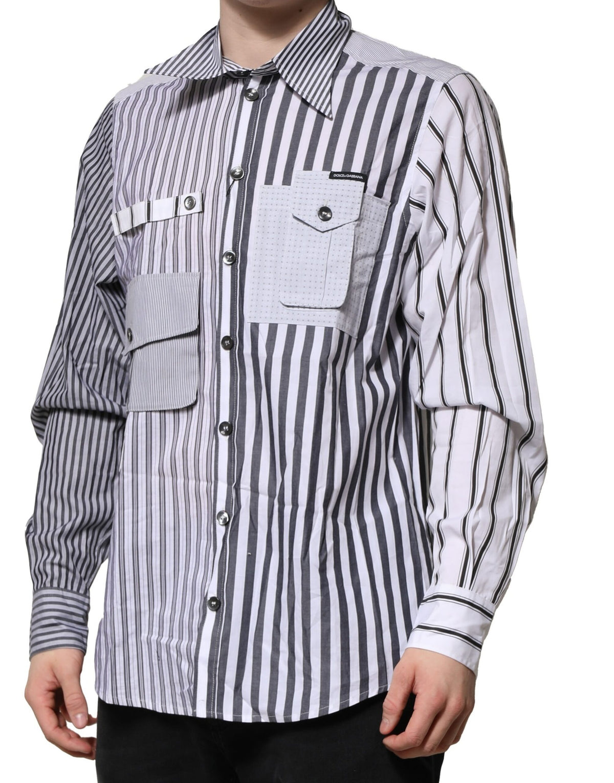 Dolce & Gabbana White Gray Striped Cotton Men Casual Men's Shirt
