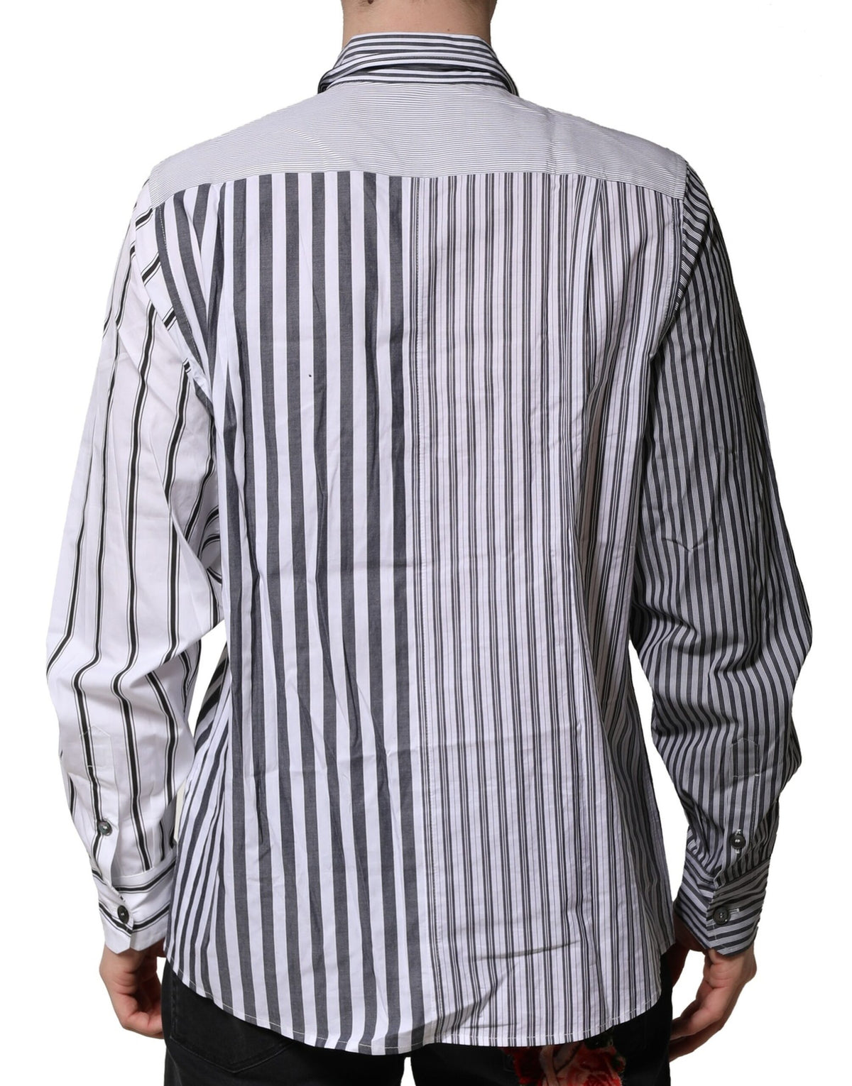 Dolce & Gabbana White Gray Striped Cotton Men Casual Men's Shirt