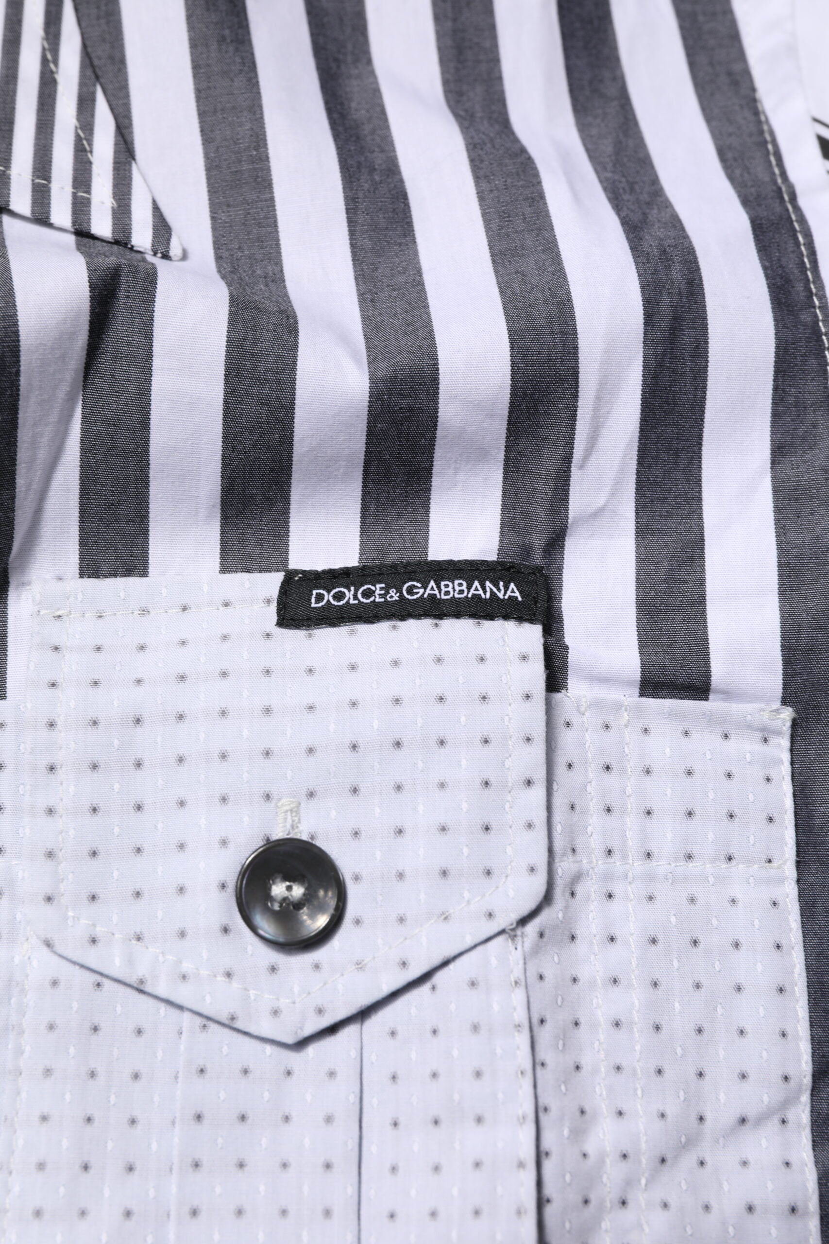 Dolce & Gabbana White Gray Striped Cotton Men Casual Men's Shirt