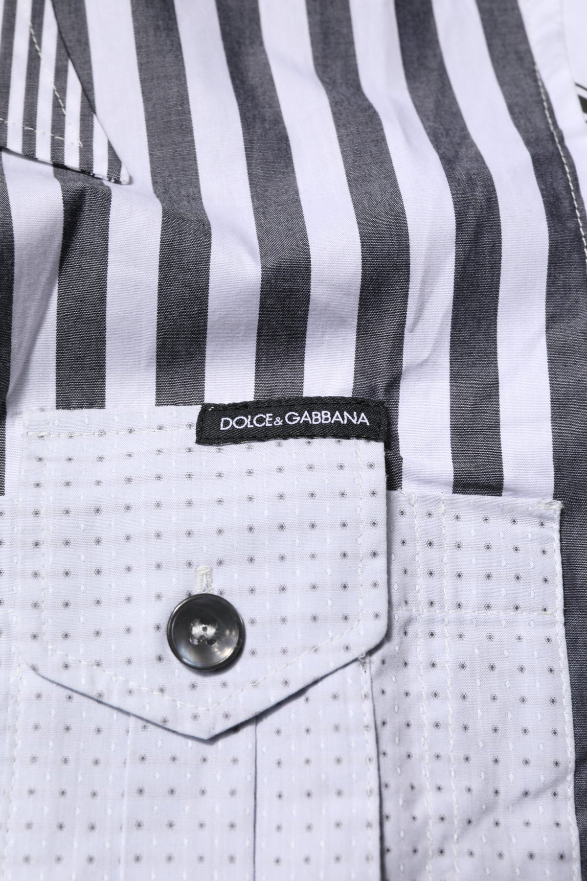 Dolce & Gabbana White Gray Striped Cotton Men Casual Men's Shirt