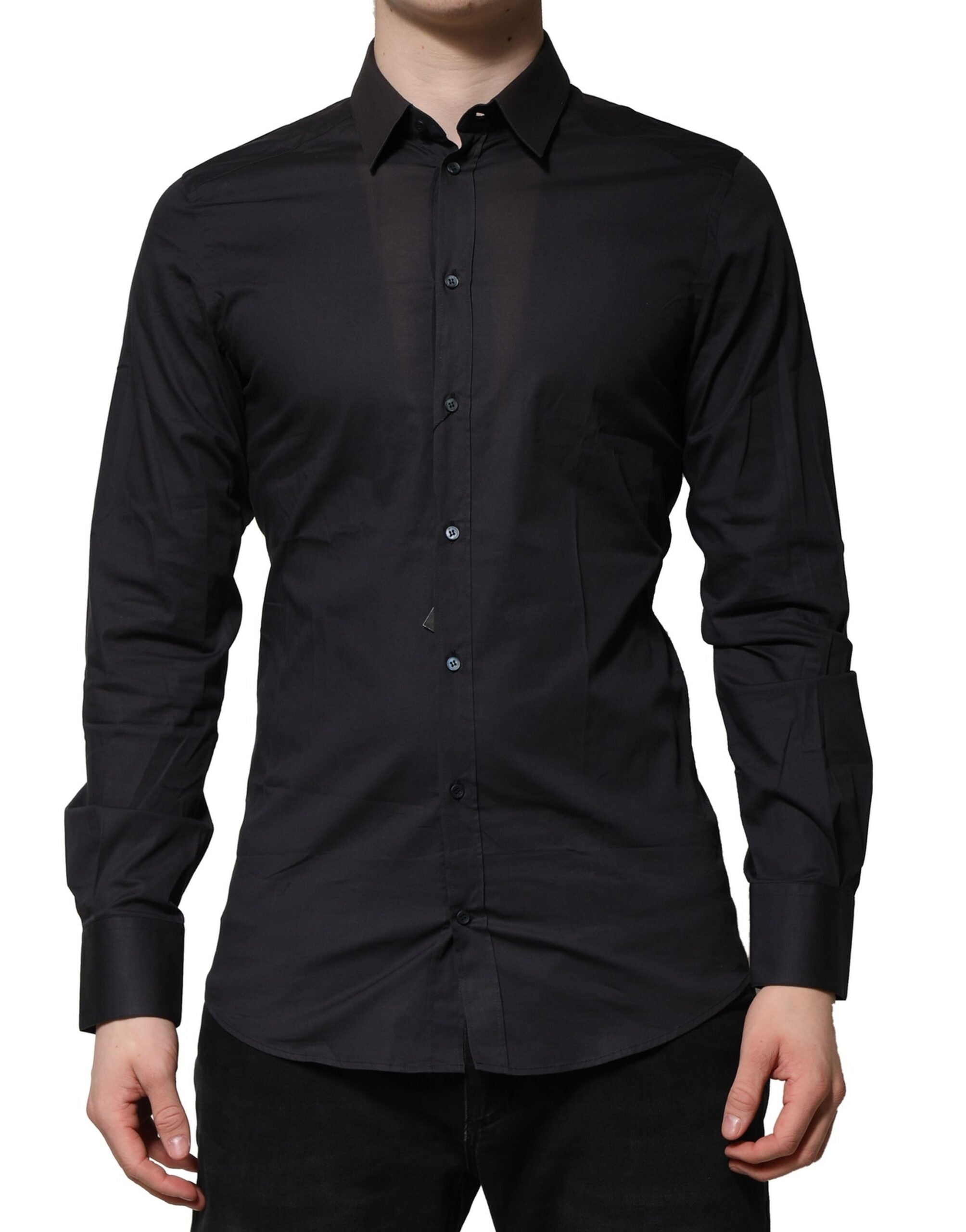 Dolce & Gabbana Blue Cotton GOLD Long Sleeves Formal Men's Shirt (Pre-Owned)