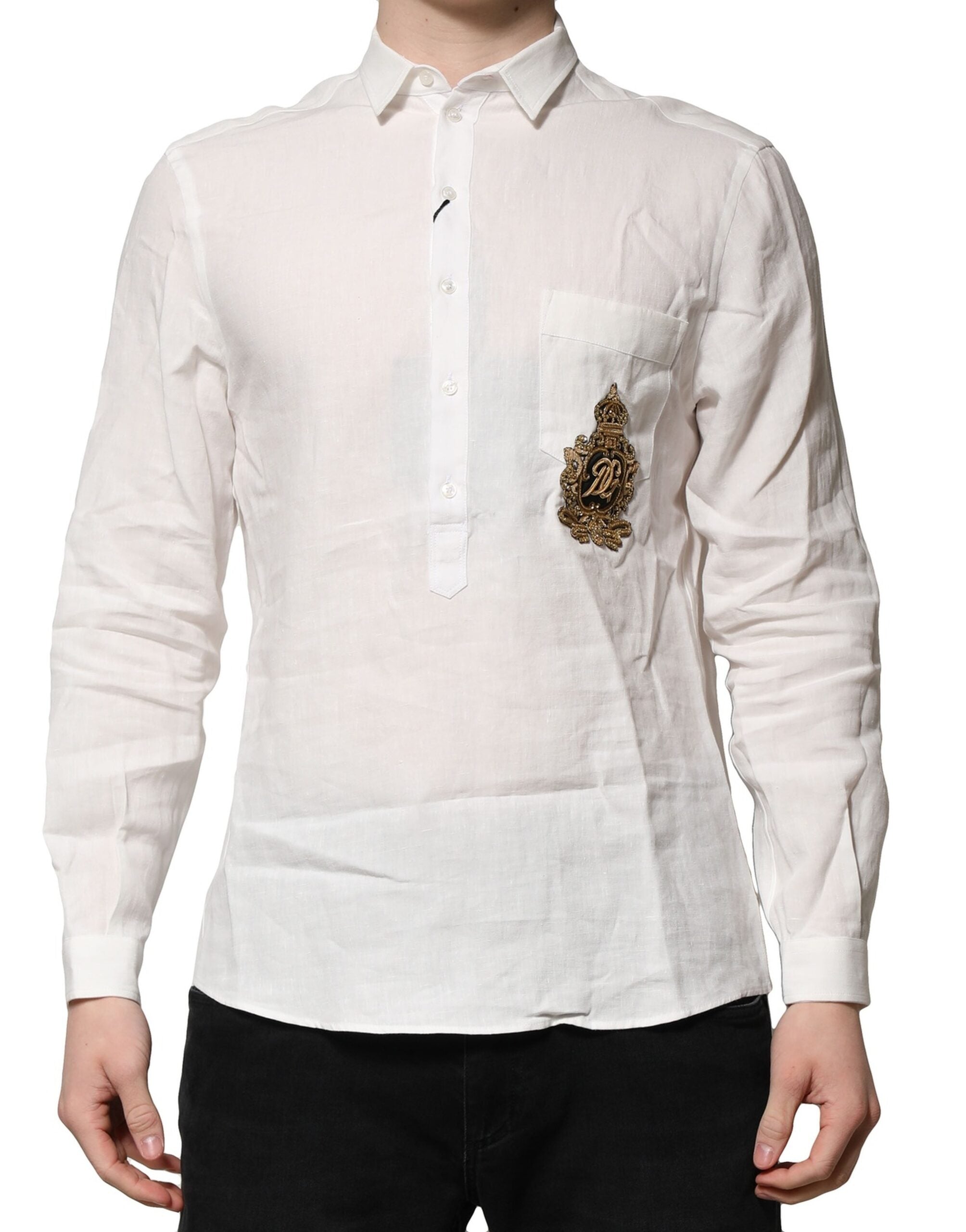 Dolce & Gabbana White DG Crown Embellish Dress Formal Men's Shirt (Pre-Owned)