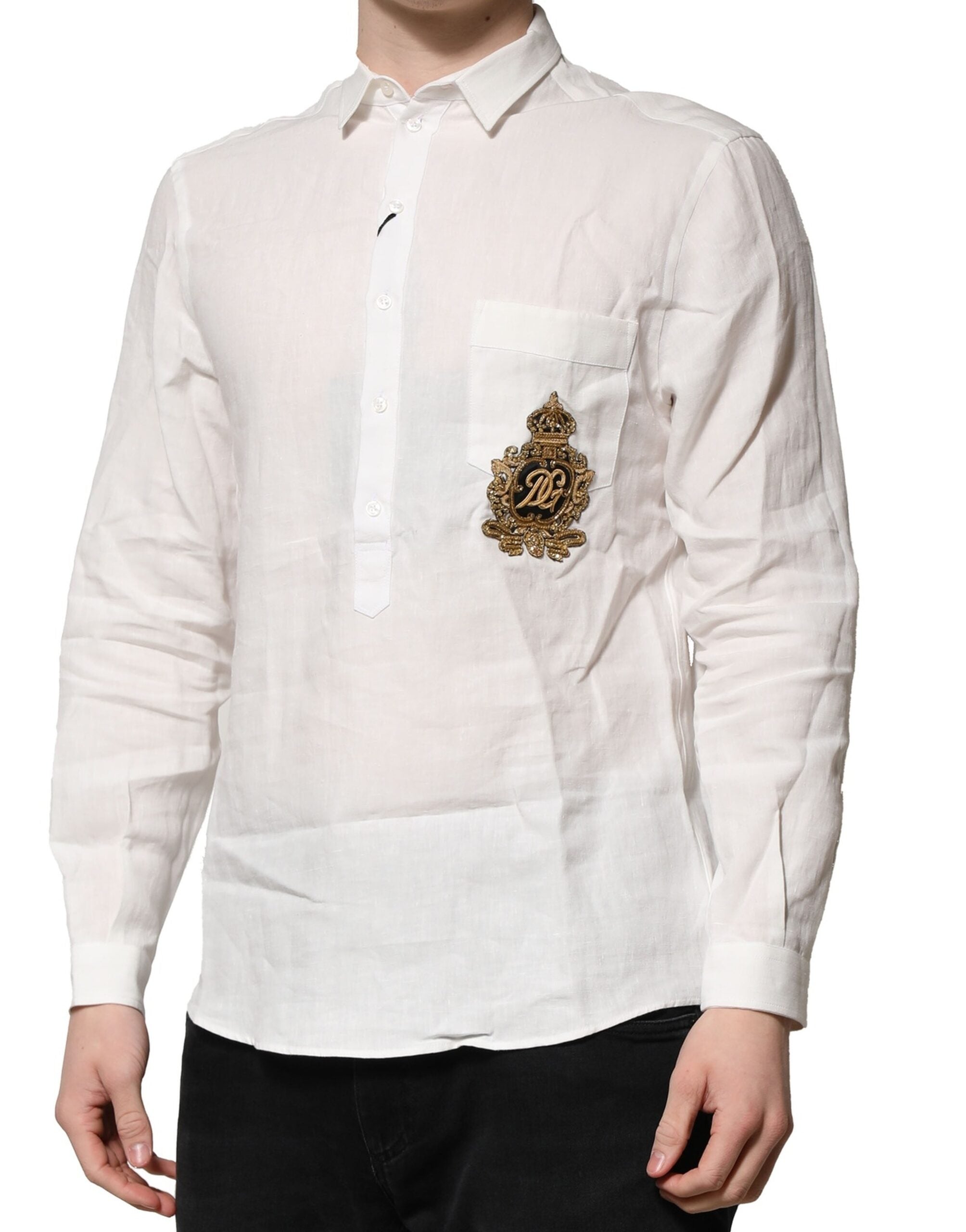 Dolce & Gabbana White DG Crown Embellish Dress Formal Men's Shirt (Pre-Owned)