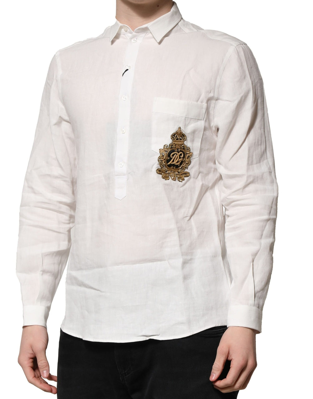 Dolce & Gabbana White DG Crown Embellish Dress Formal Men's Shirt (Pre-Owned)
