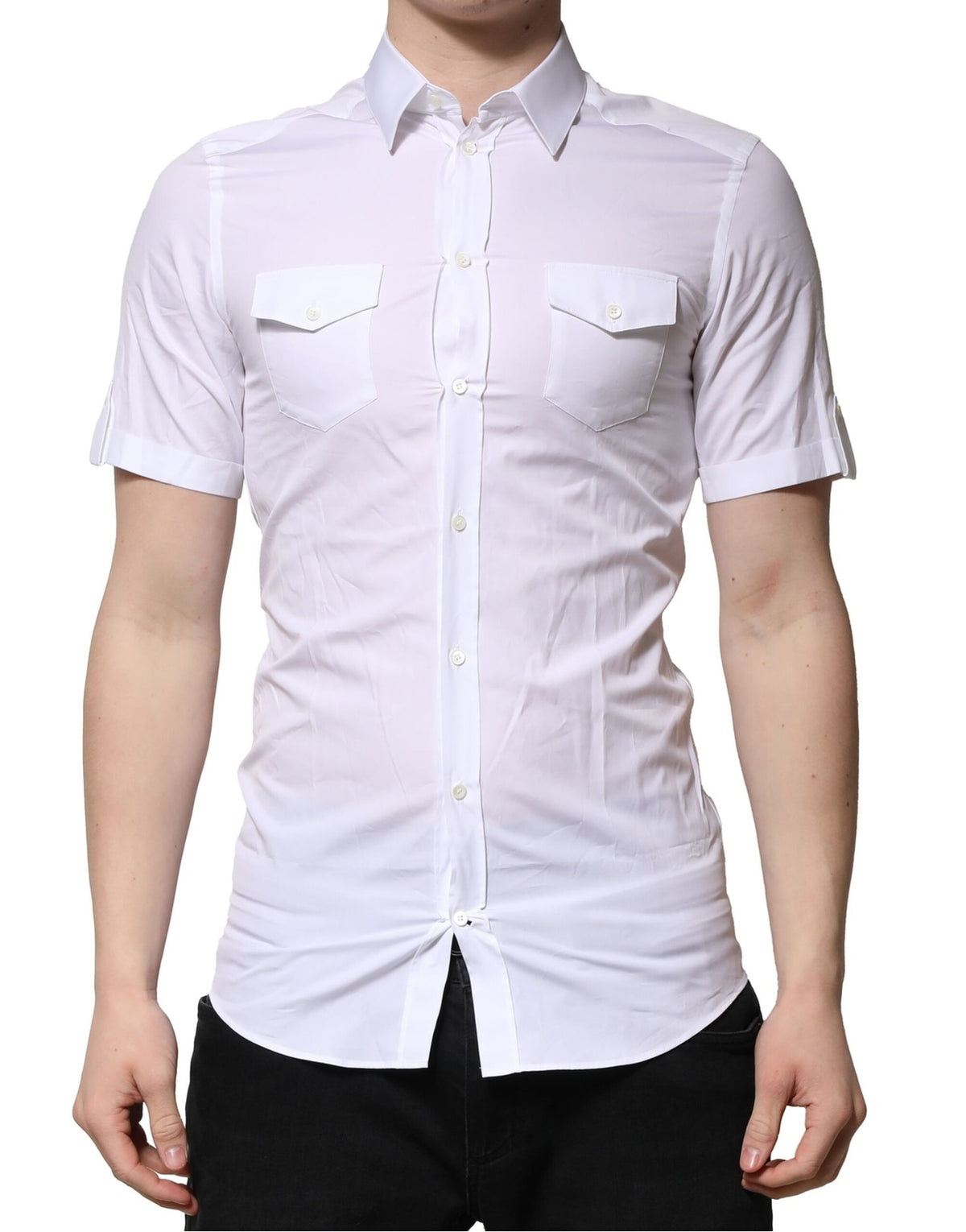 Dolce & Gabbana White Cotton Short Sleeves GOLD Casual Men's Shirt