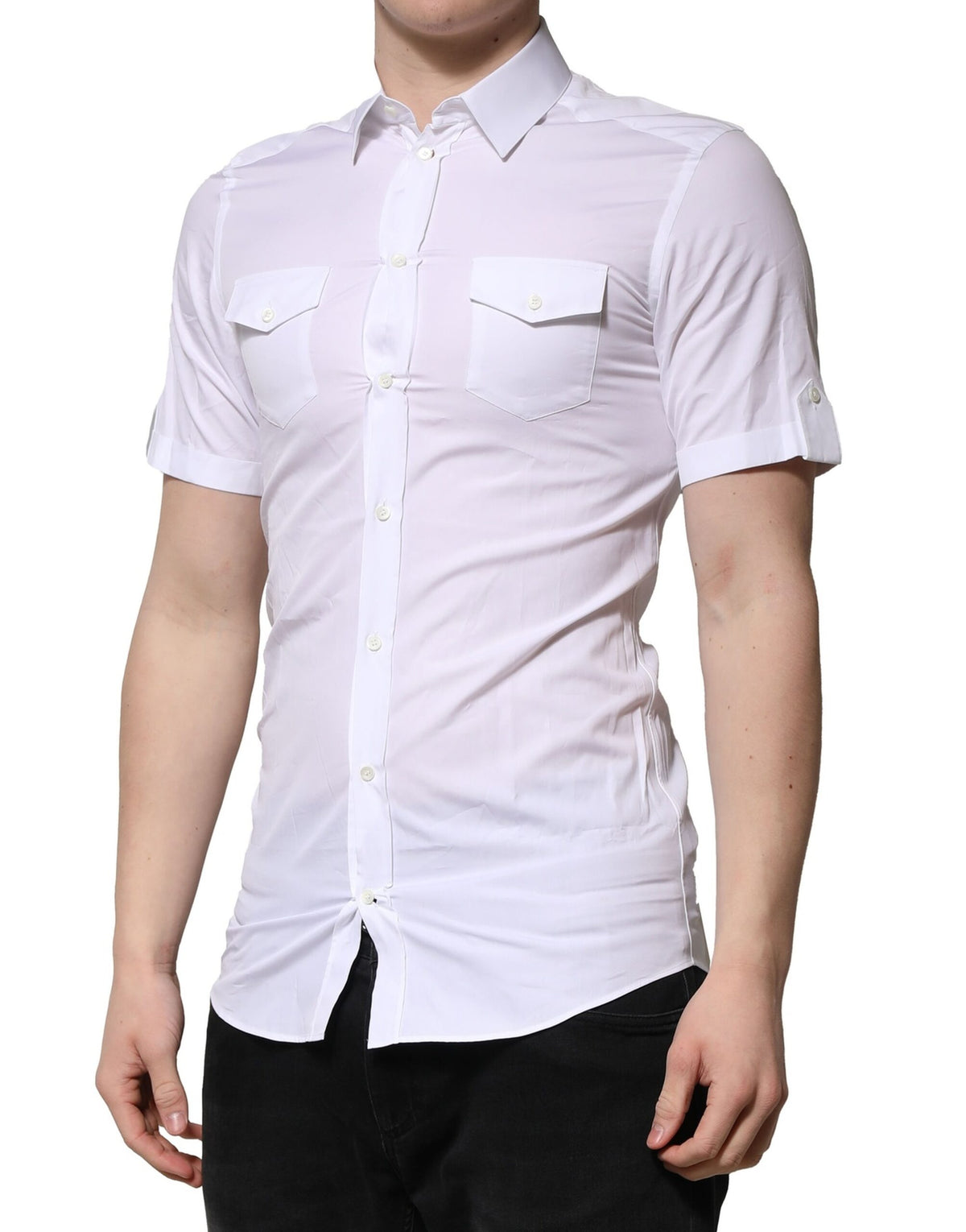 Dolce & Gabbana White Cotton Short Sleeves GOLD Casual Men's Shirt