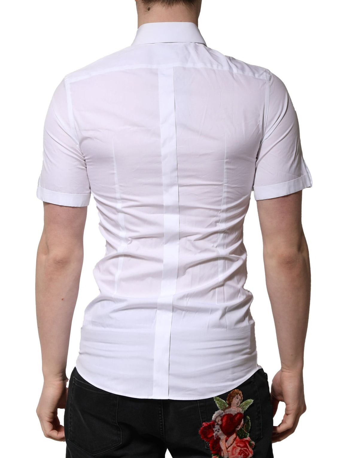 Dolce & Gabbana White Cotton Short Sleeves GOLD Casual Men's Shirt