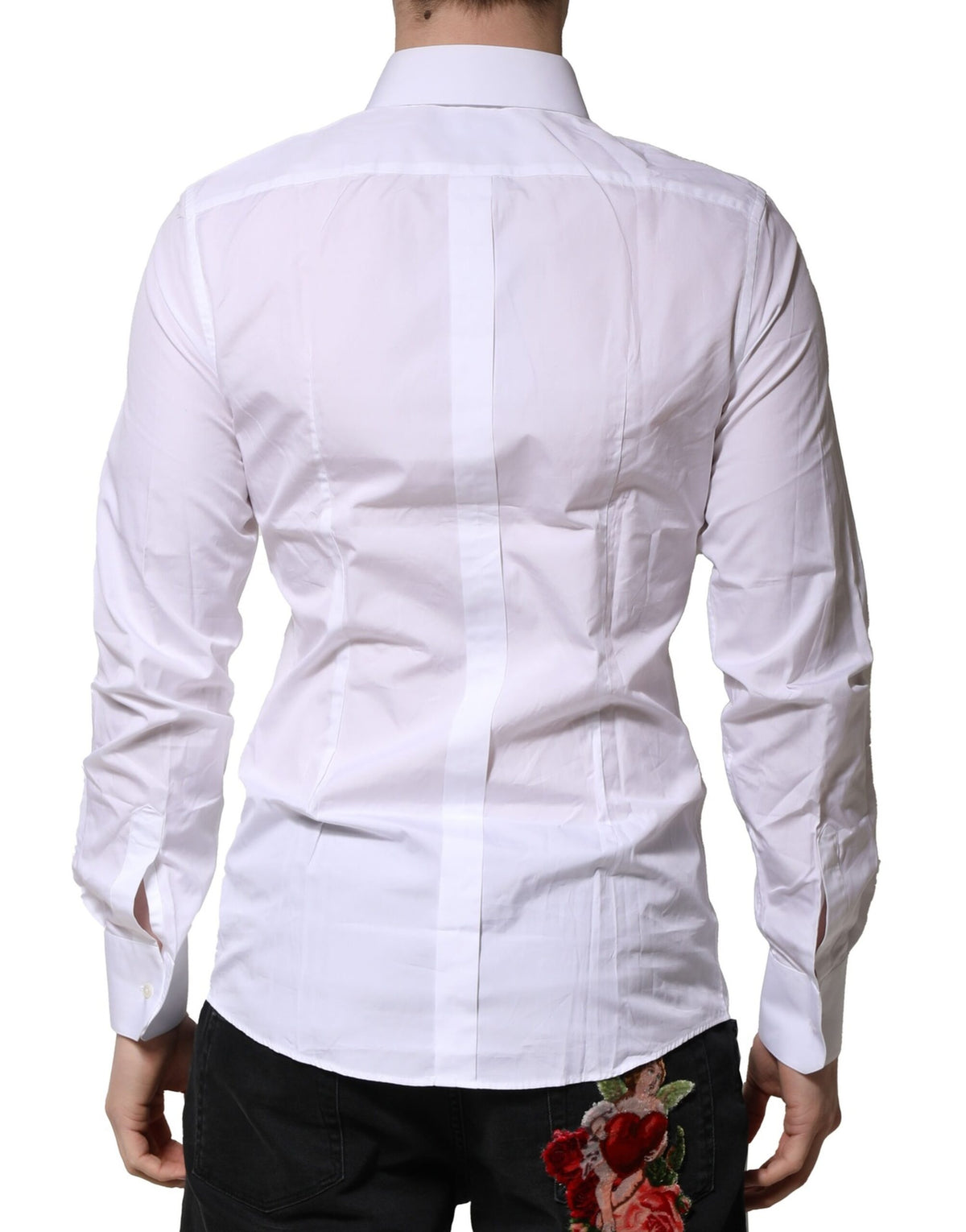 Dolce & Gabbana White Cotton GOLD Long Sleeves Formal Men's Shirt (Pre-Owned)