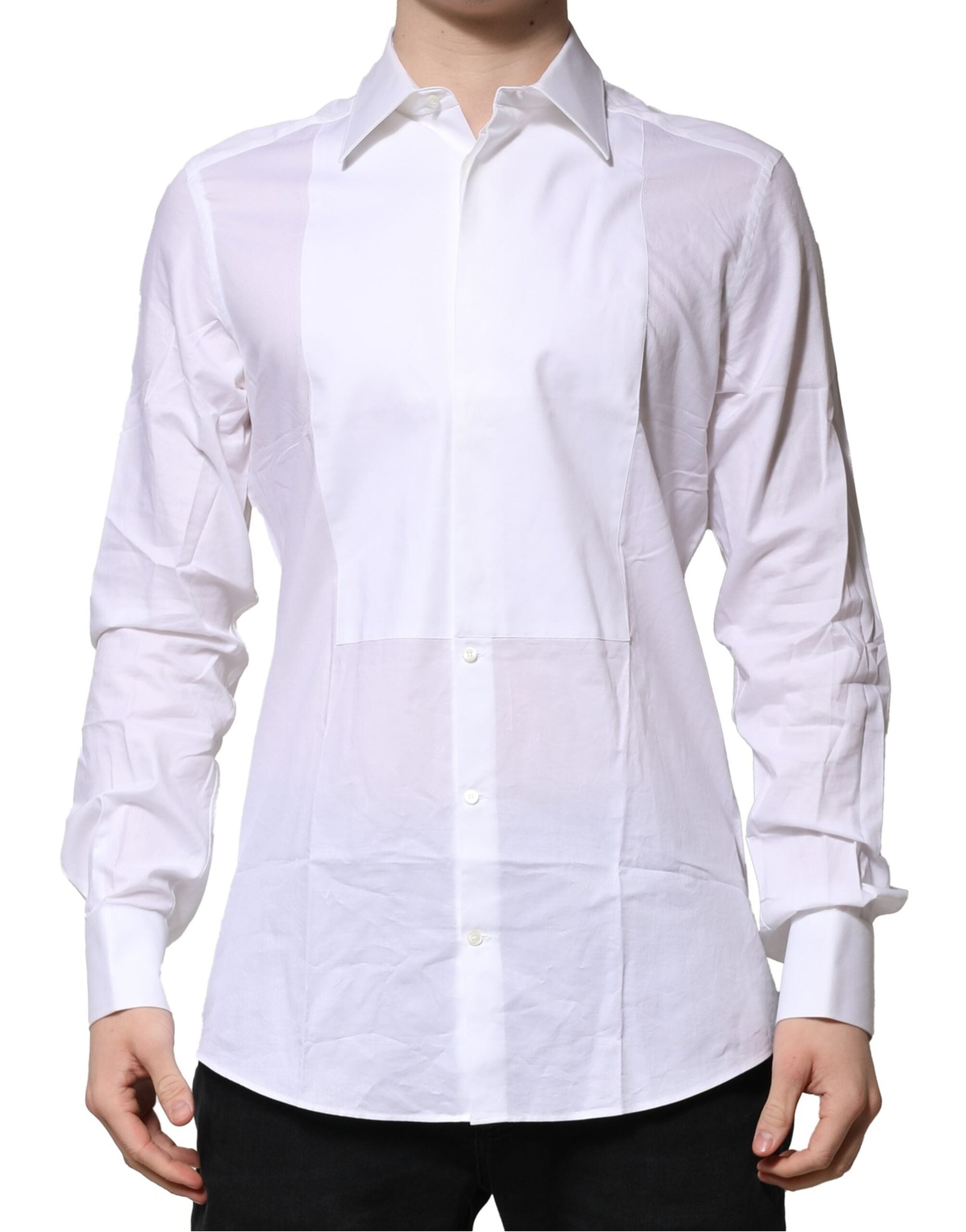 Dolce & Gabbana White Bib Cotton Poplin GOLD Men Formal Men's Shirt