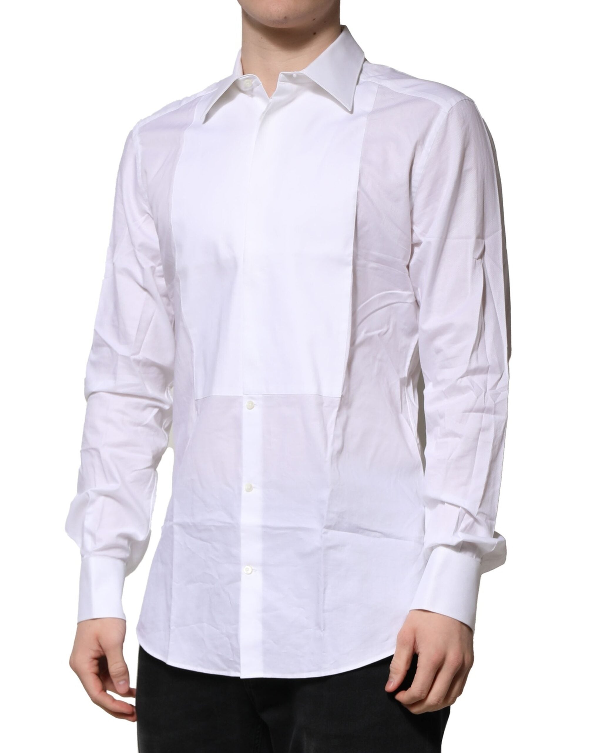 Dolce & Gabbana White Bib Cotton Poplin GOLD Men Formal Men's Shirt