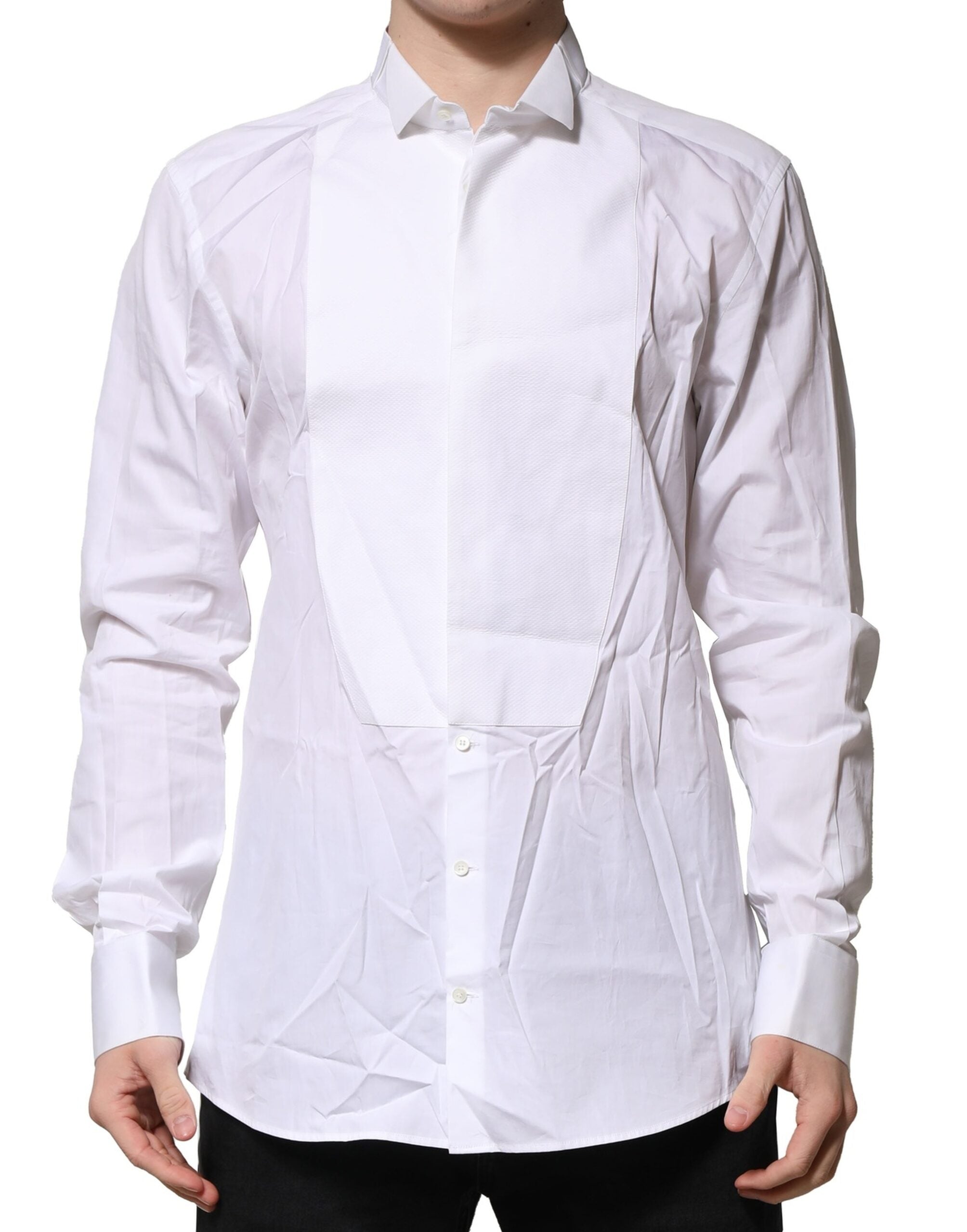 Dolce & Gabbana White GOLD Bib Poplin Dress Men Formal Men's Shirt (Pre-Owned)