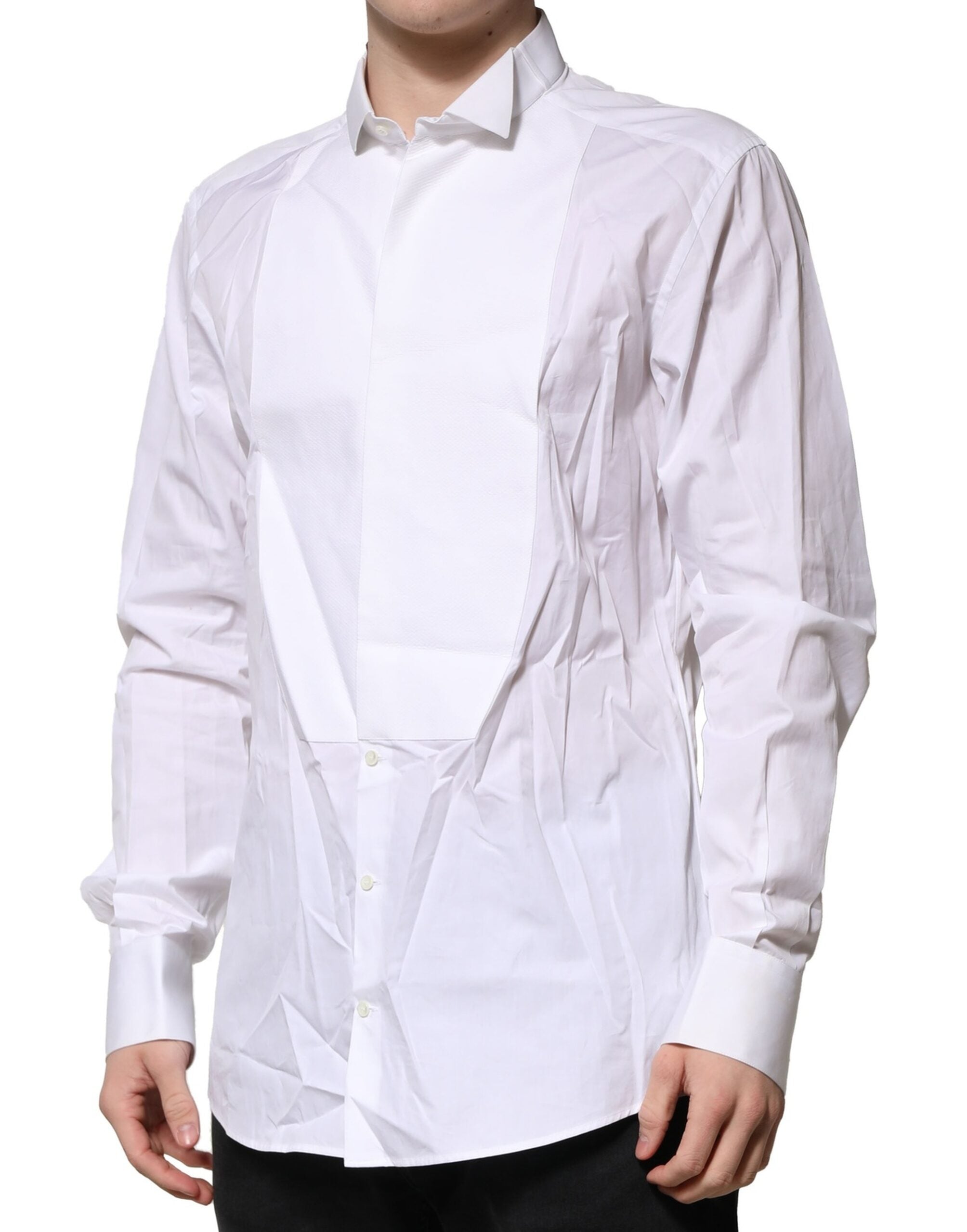 Dolce & Gabbana White GOLD Bib Poplin Dress Men Formal Men's Shirt (Pre-Owned)
