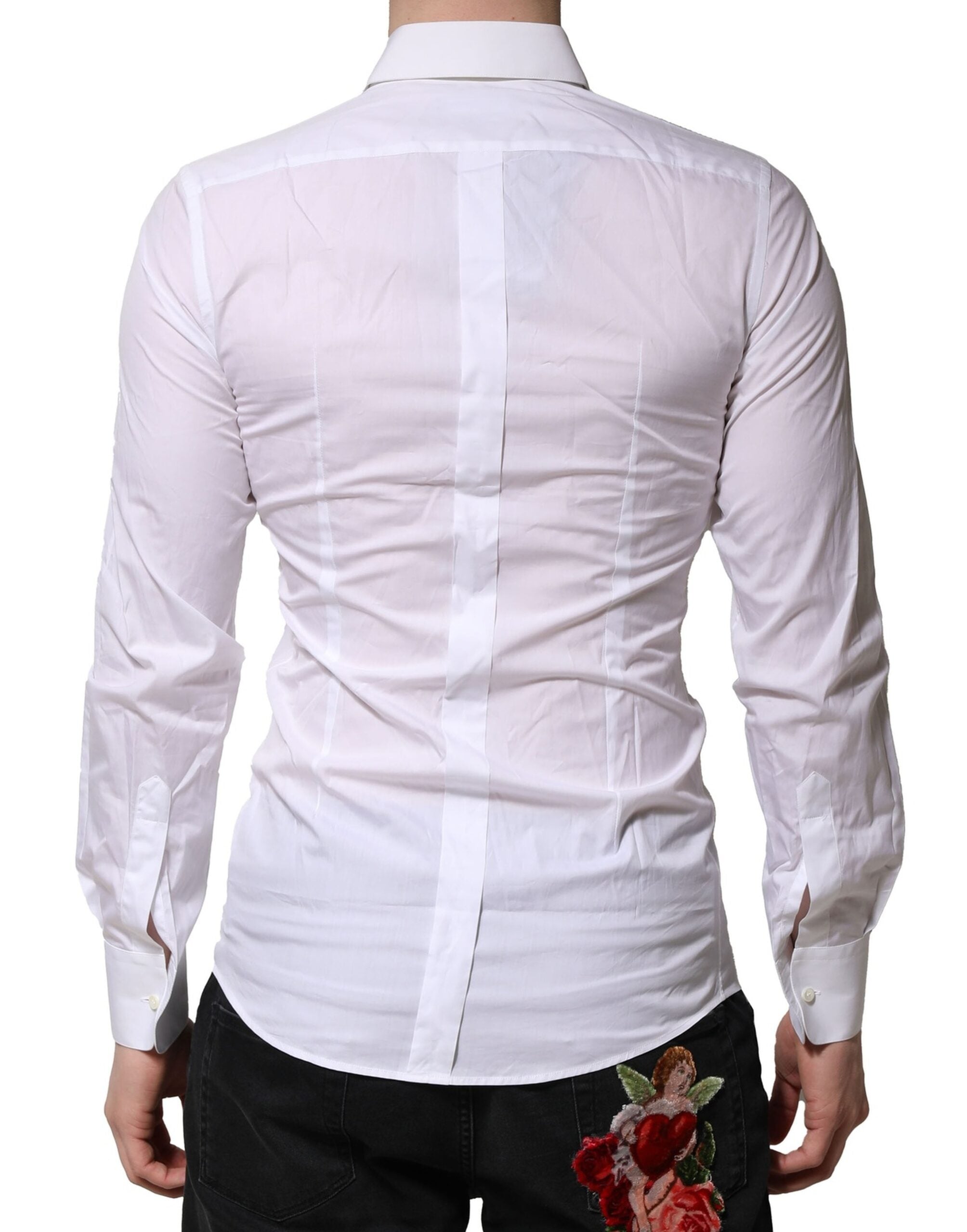 Dolce & Gabbana White Floral Embroidery Men GOLD Formal Men's Shirt (Pre-Owned)