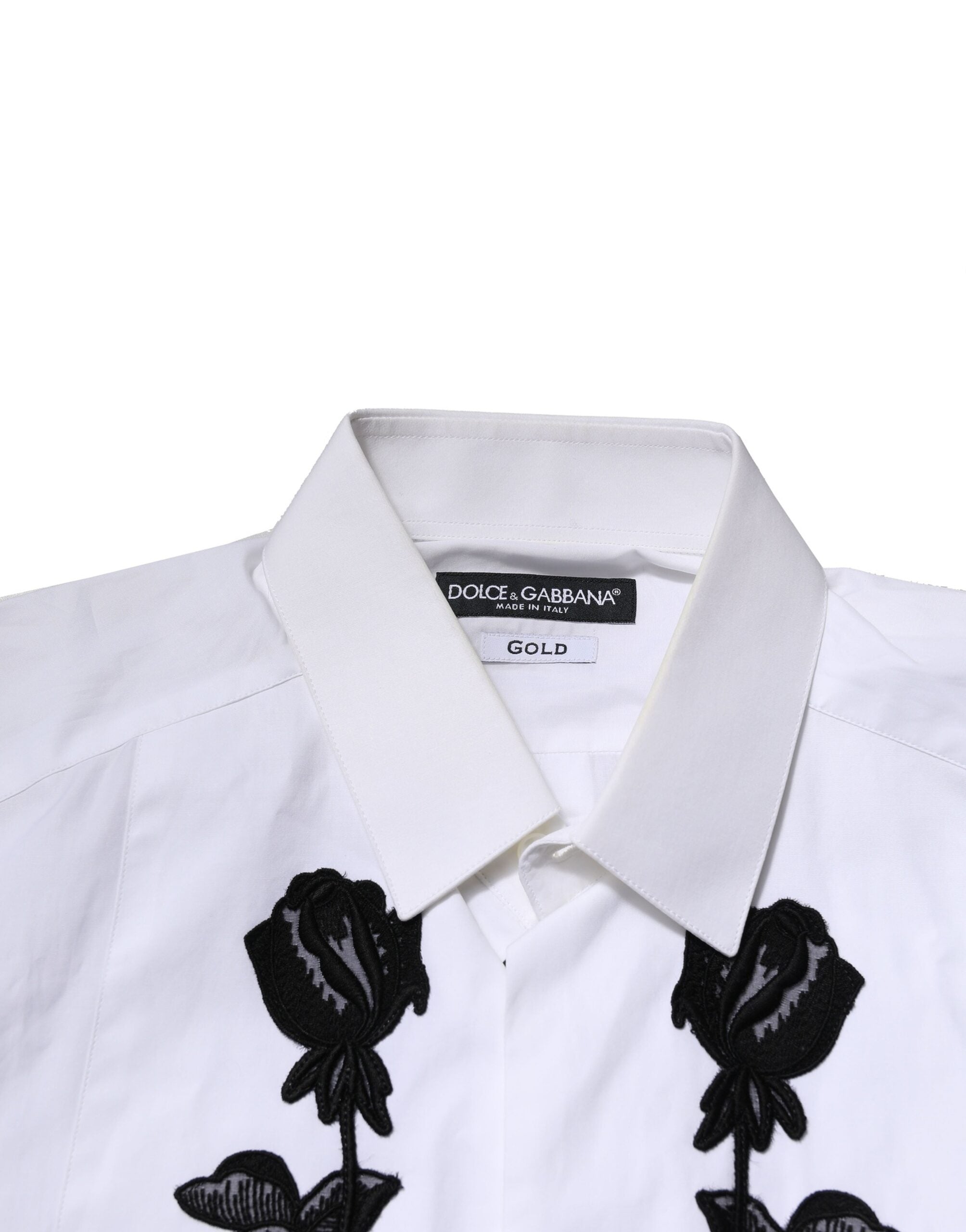 Dolce & Gabbana White Floral Embroidery Men GOLD Formal Men's Shirt (Pre-Owned)