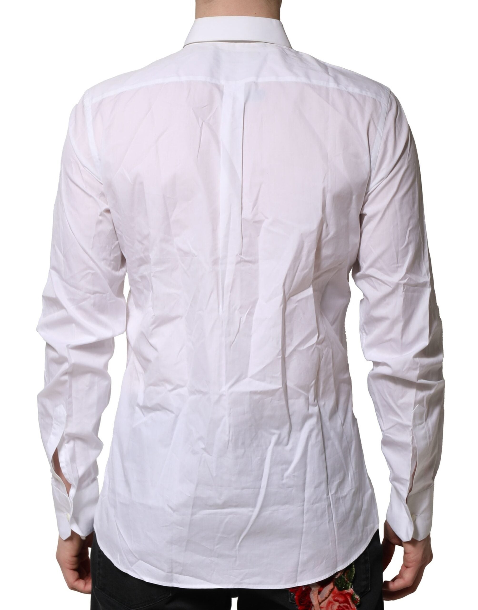 Dolce & Gabbana White Cotton Ruffled Detailing Formal Men's Shirt (Pre-Owned)