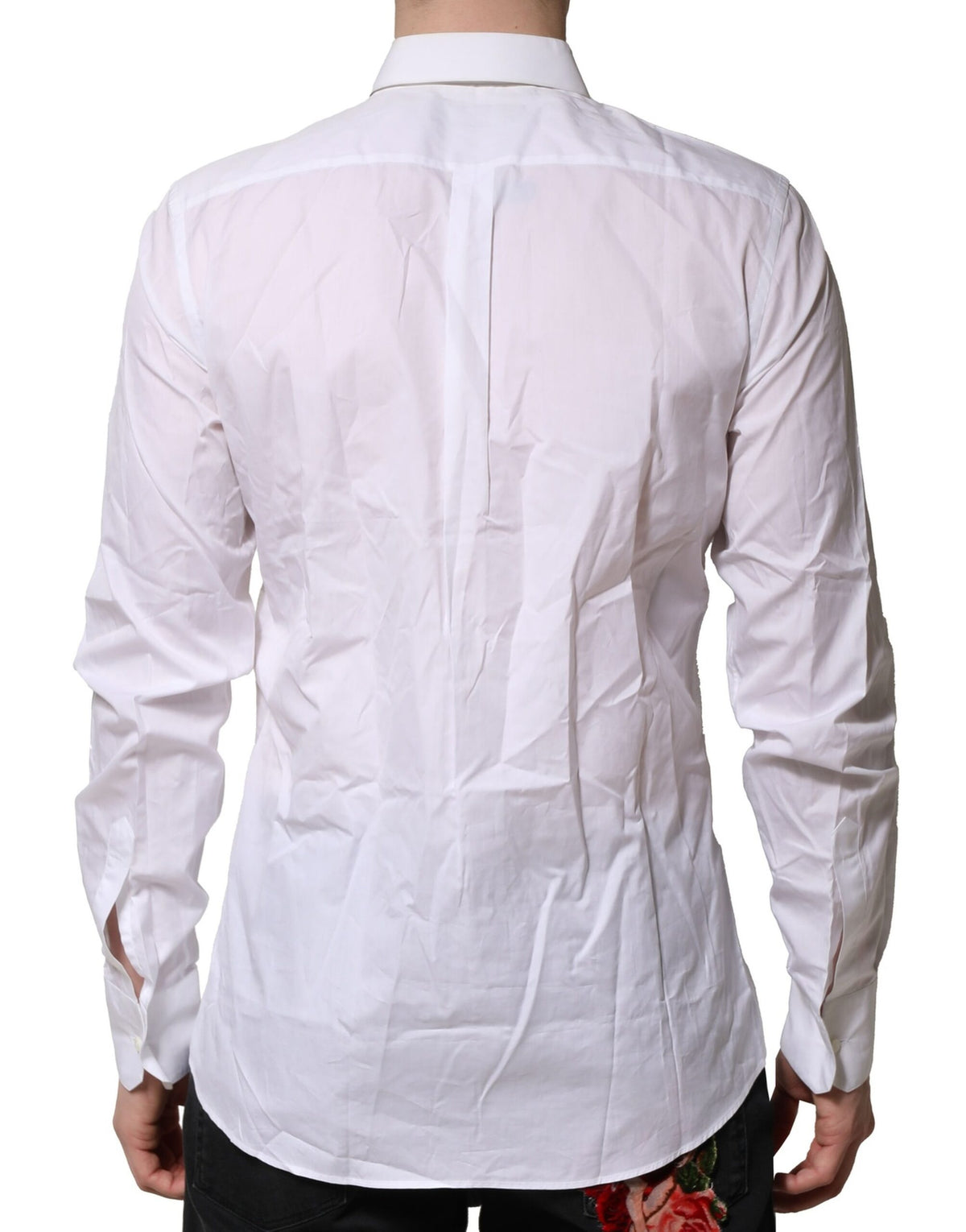 Dolce & Gabbana White Cotton Ruffled Detailing Formal Men's Shirt (Pre-Owned)