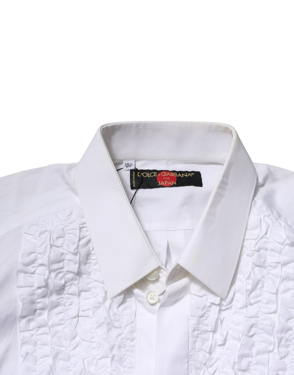 Dolce & Gabbana White Cotton Ruffled Detailing Formal Men's Shirt (Pre-Owned)