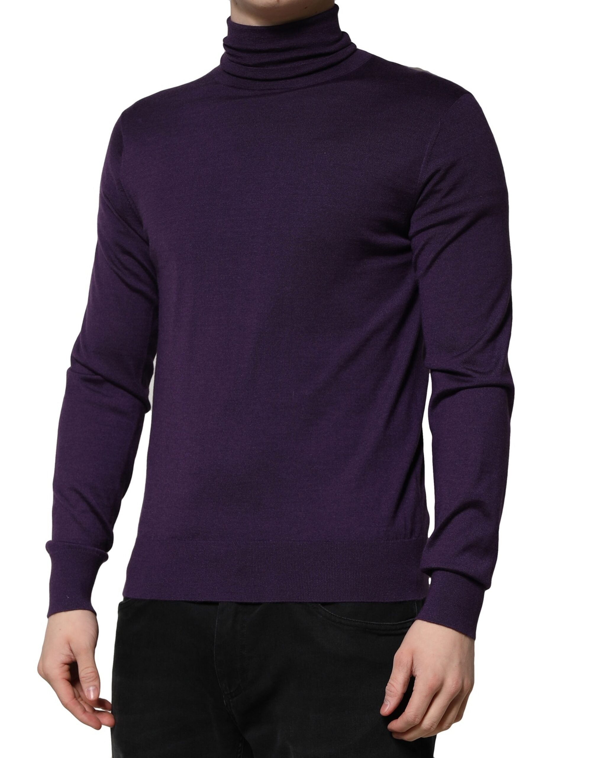 Dolce & Gabbana Purple Cashmere Turtleneck Pullover Men's Sweater