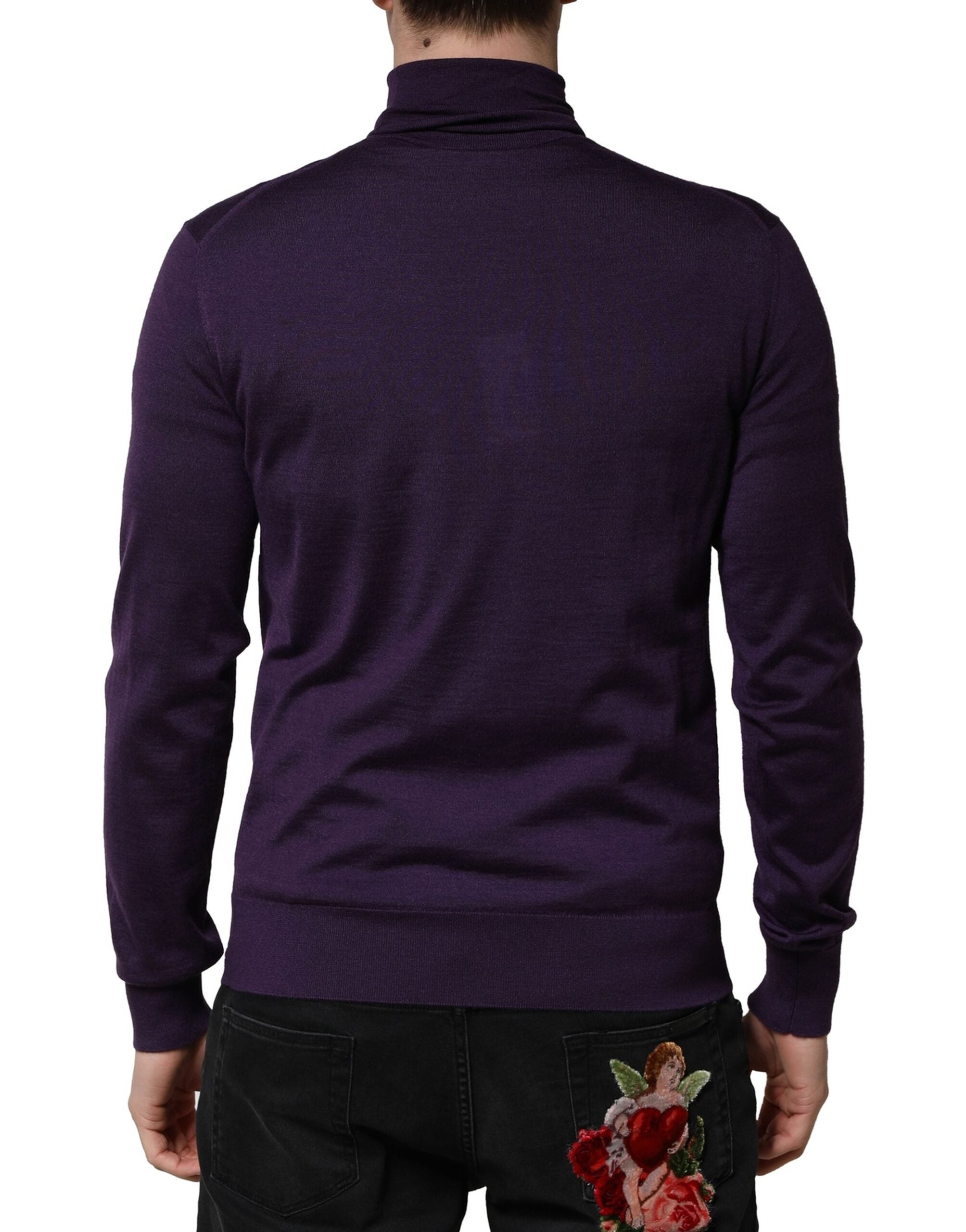 Dolce & Gabbana Purple Cashmere Turtleneck Pullover Men's Sweater