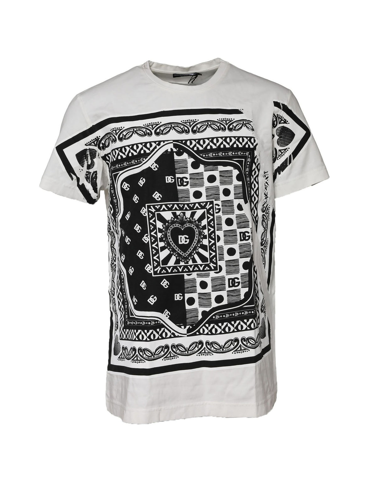 Dolce & Gabbana White Bandana Cotton Men Crew Neck Men's T-shirt (Pre-Owned)