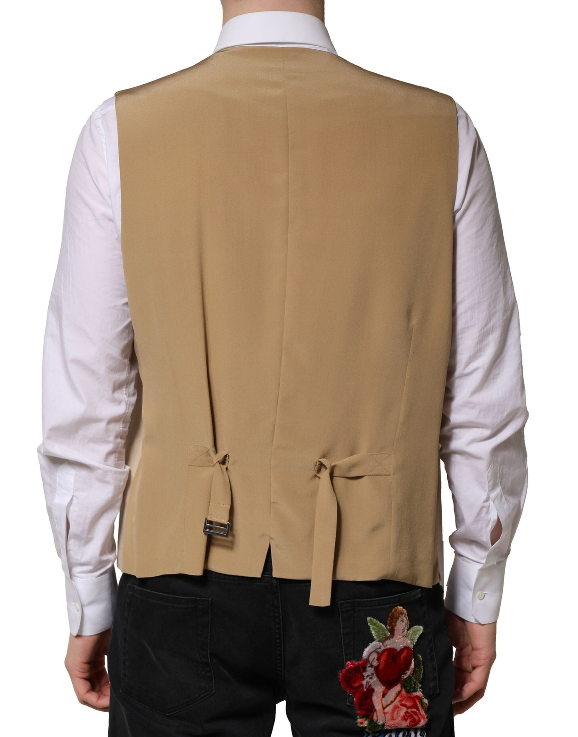 Dolce & Gabbana Beige Linen Dress Formal Men Waistcoat Men's Vest