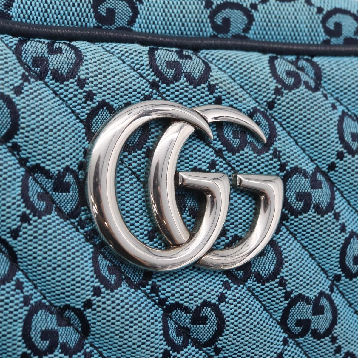Gucci Gg Marmont Multicolor Diagonal Quilted Gg Canvas Blue Canvas Shoulder Bag Bag (Pre-Owned)