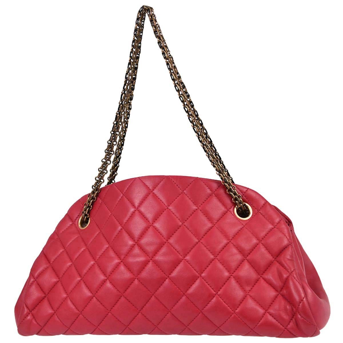 Chanel Just Mademoiselle Quilted Lambskin Red Leather Handbag (Pre-Owned)