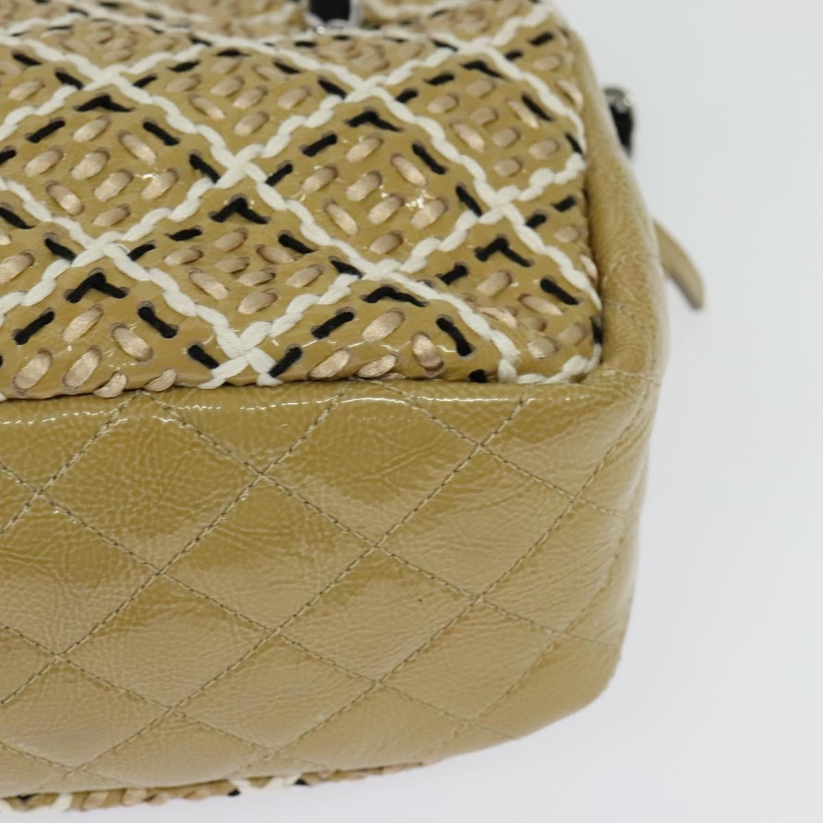 Chanel Camera Case Woven Stitch Patent Beige Glass Shoulder Bag Bag (Pre-Owned)