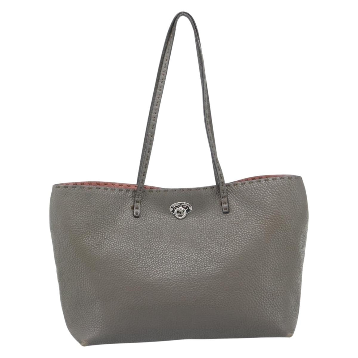 Fendi Selleria Carla Leather Gray Leather Tote Bag Bag (Pre-Owned)