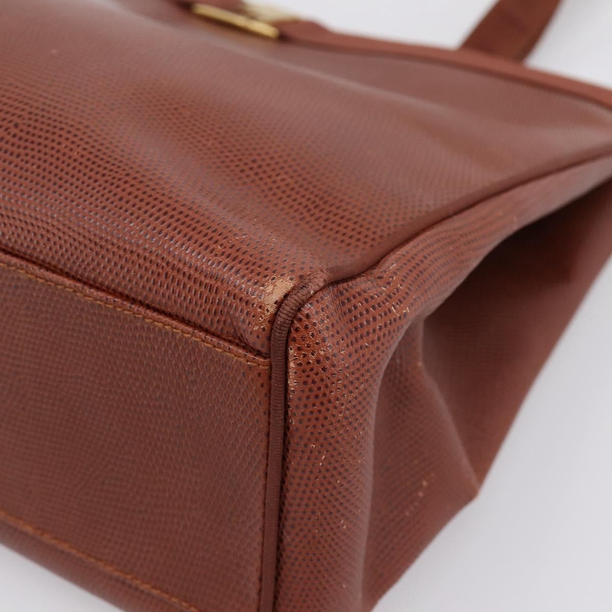 Salvatore Ferragamo Vala Tote Embossed Leather Brown Leather Tote Bag Bag (Pre-Owned)