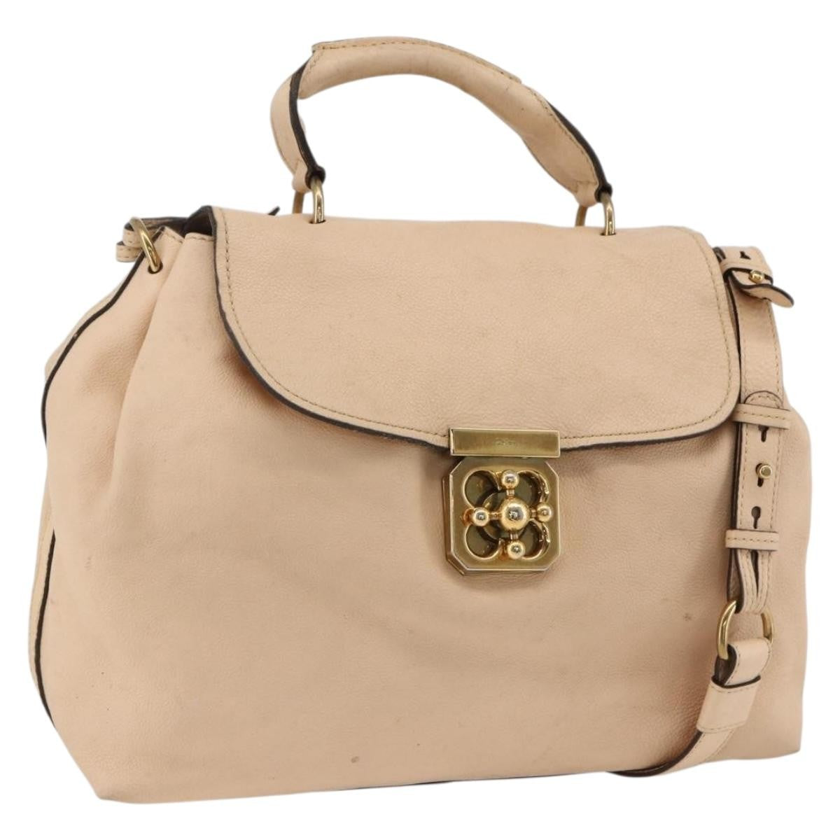 Chloe Elsie Convertible Satchel Leather Beige Leather Handbag (Pre-Owned)