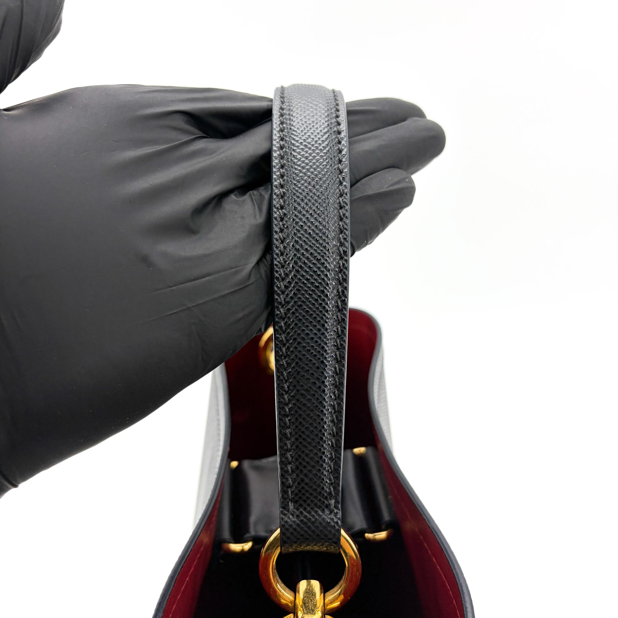 Prada Panier Bucket Saffiano Leather Black Leather Handbag (Pre-Owned)
