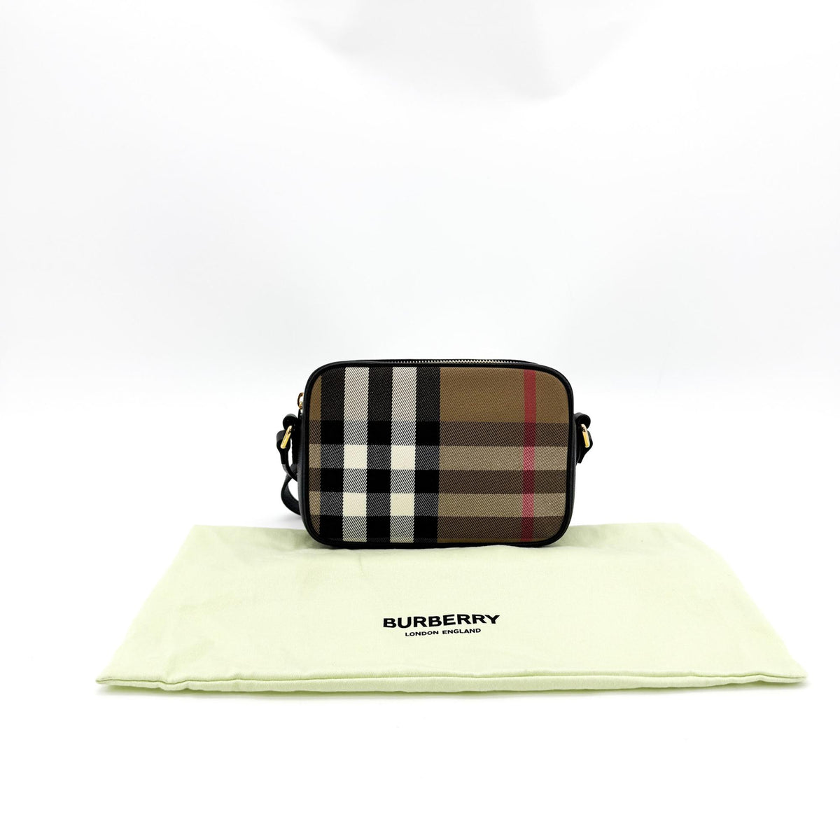 Burberry Camera Vintage Check Canvas Black Canvas Handbag (Pre-Owned)
