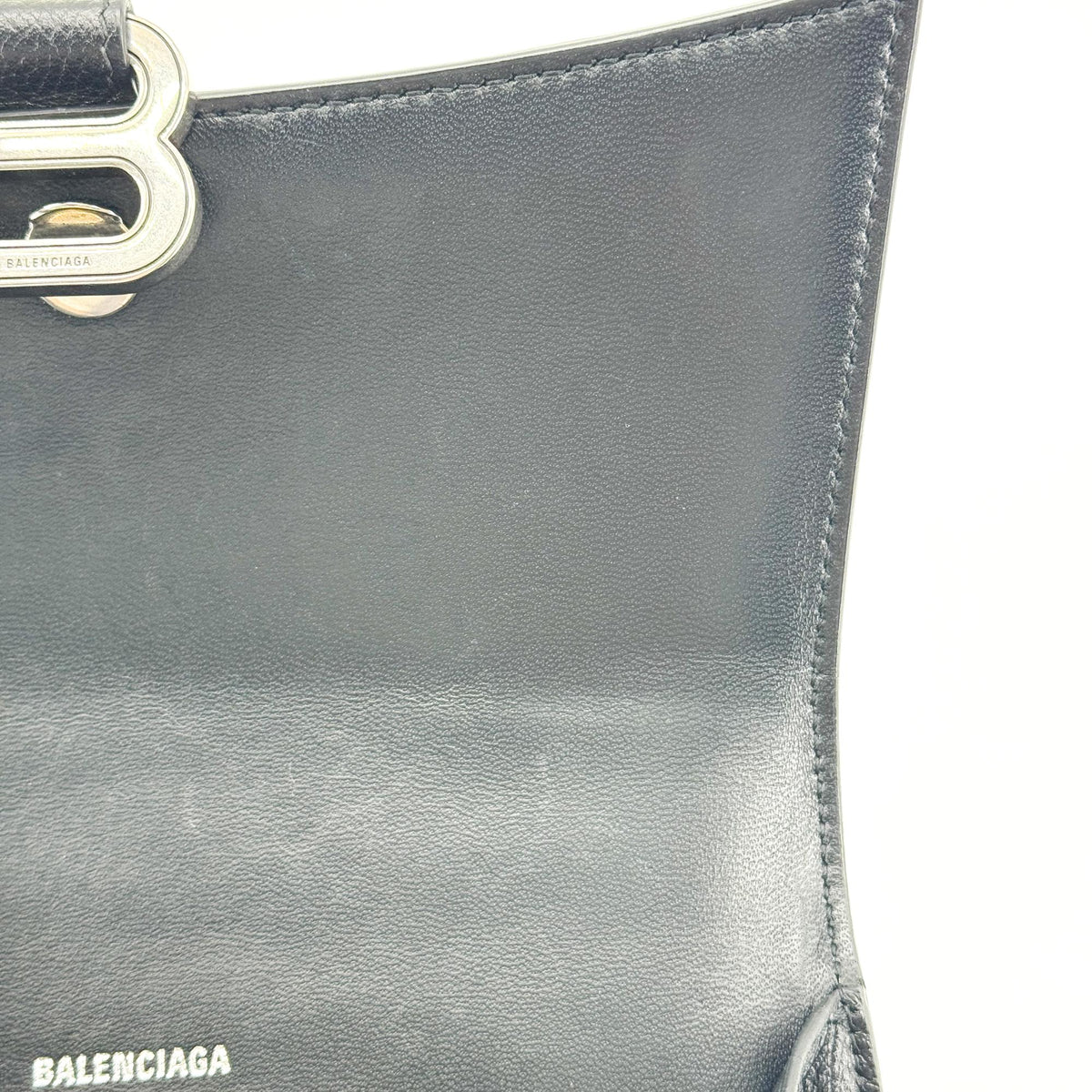 Balenciaga Hourglass Top Handle Leather Black Leather Handbag (Pre-Owned)