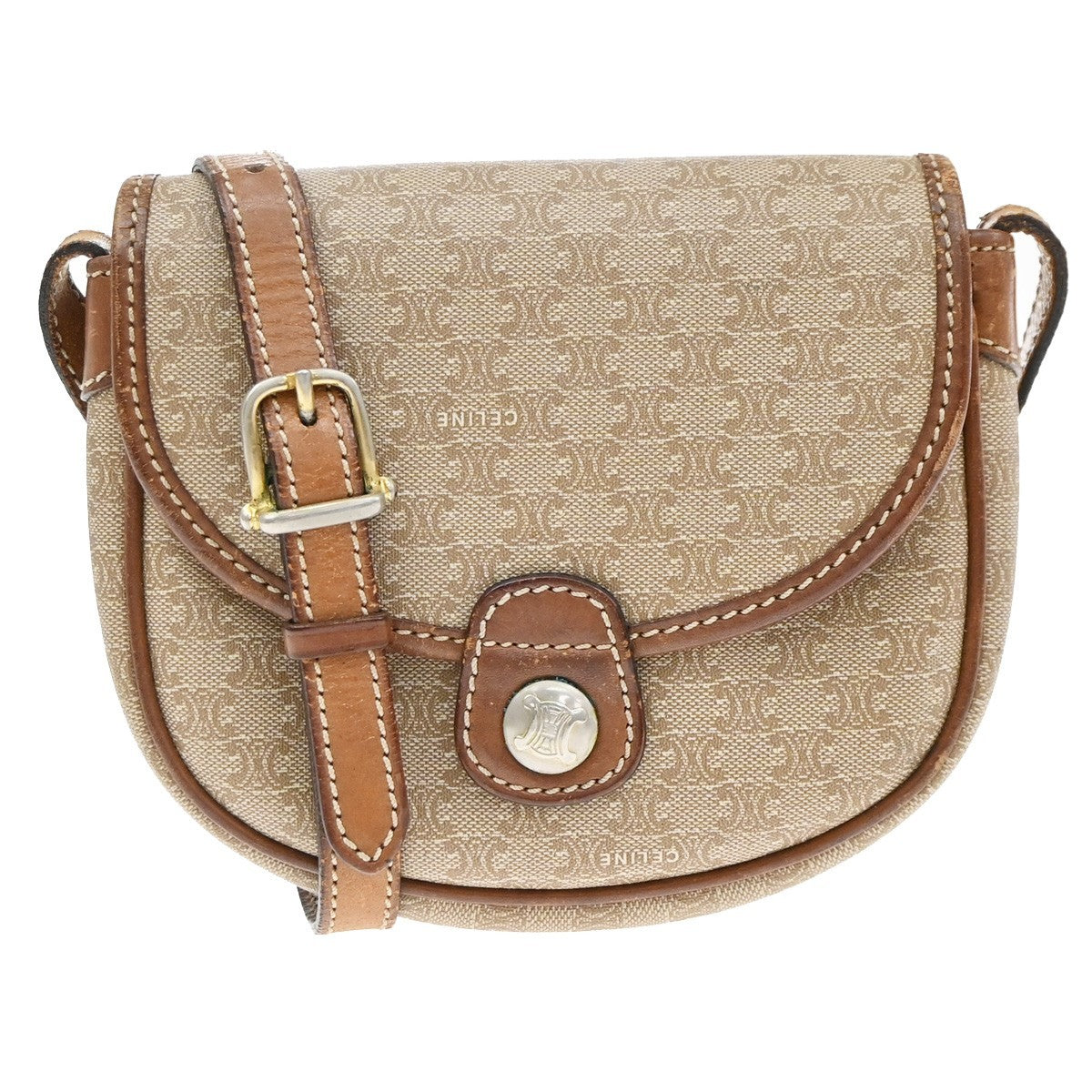 Celine Besace Flap Triomphe Coated Canvas Brown Canvas Handbag (Pre-Owned)