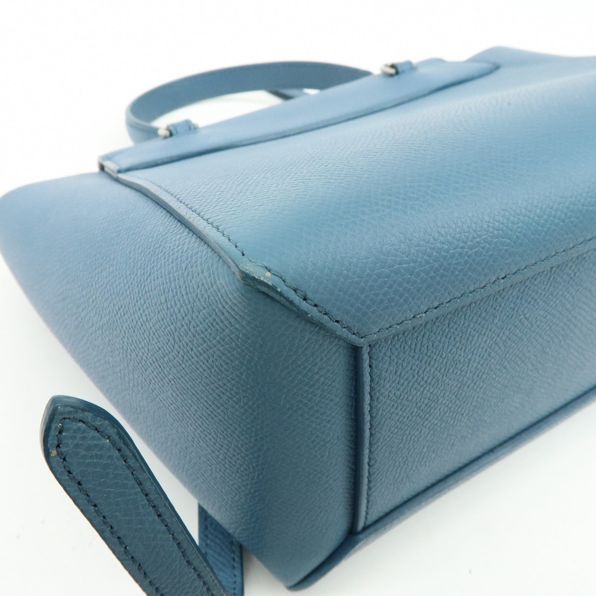 Celine Belt Textured Leather Blue Leather Handbag (Pre-Owned)