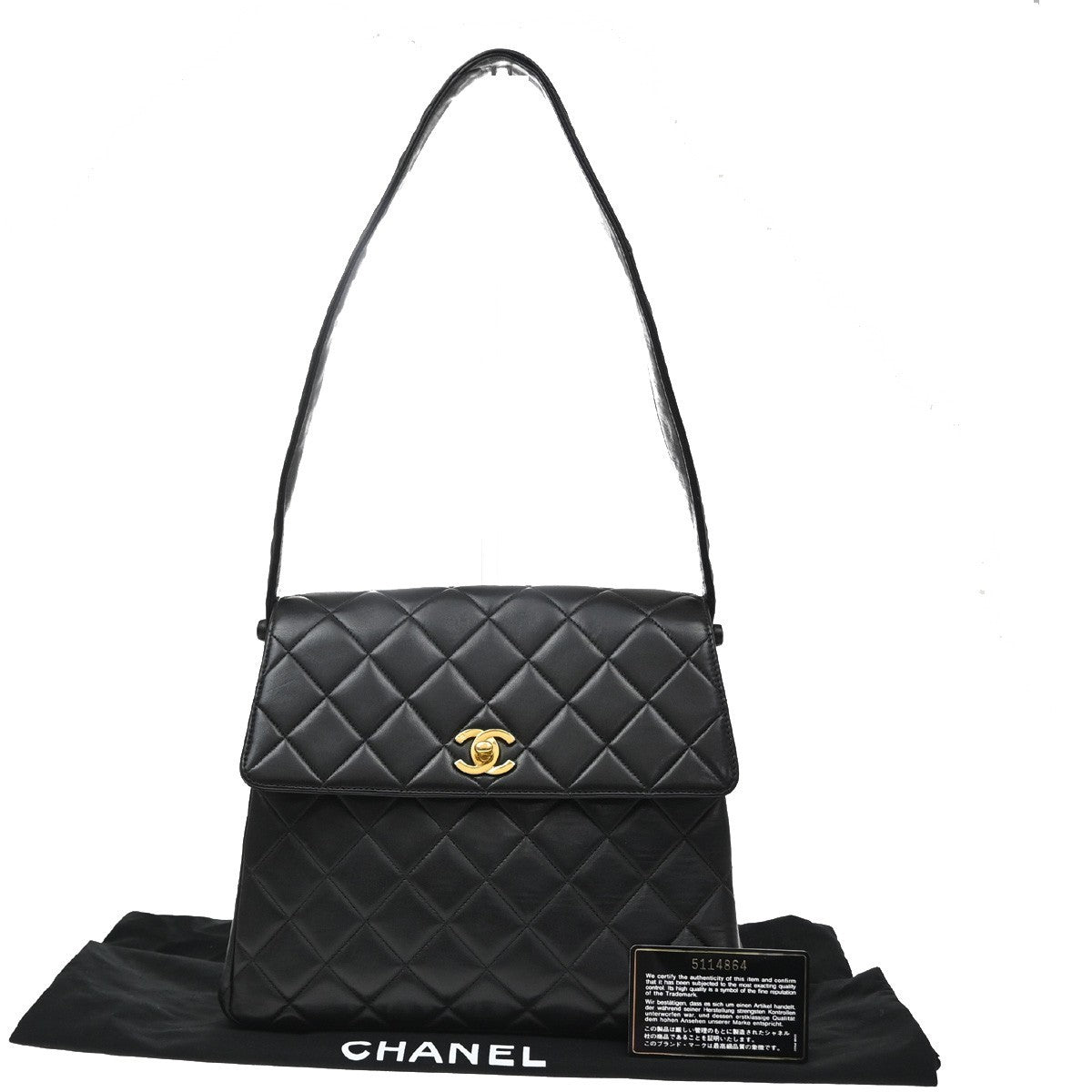 Chanel Vintage Cc Square Flap Quilted Lambskin Black Leather Shoulder Bag Bag (Pre-Owned)