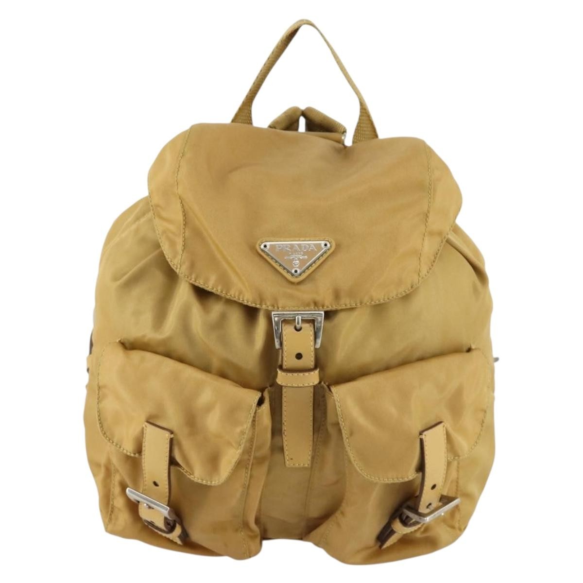 Off White Double Front Pocket Printed Canvas Beige Nylon Backpack Bag (Pre-Owned)