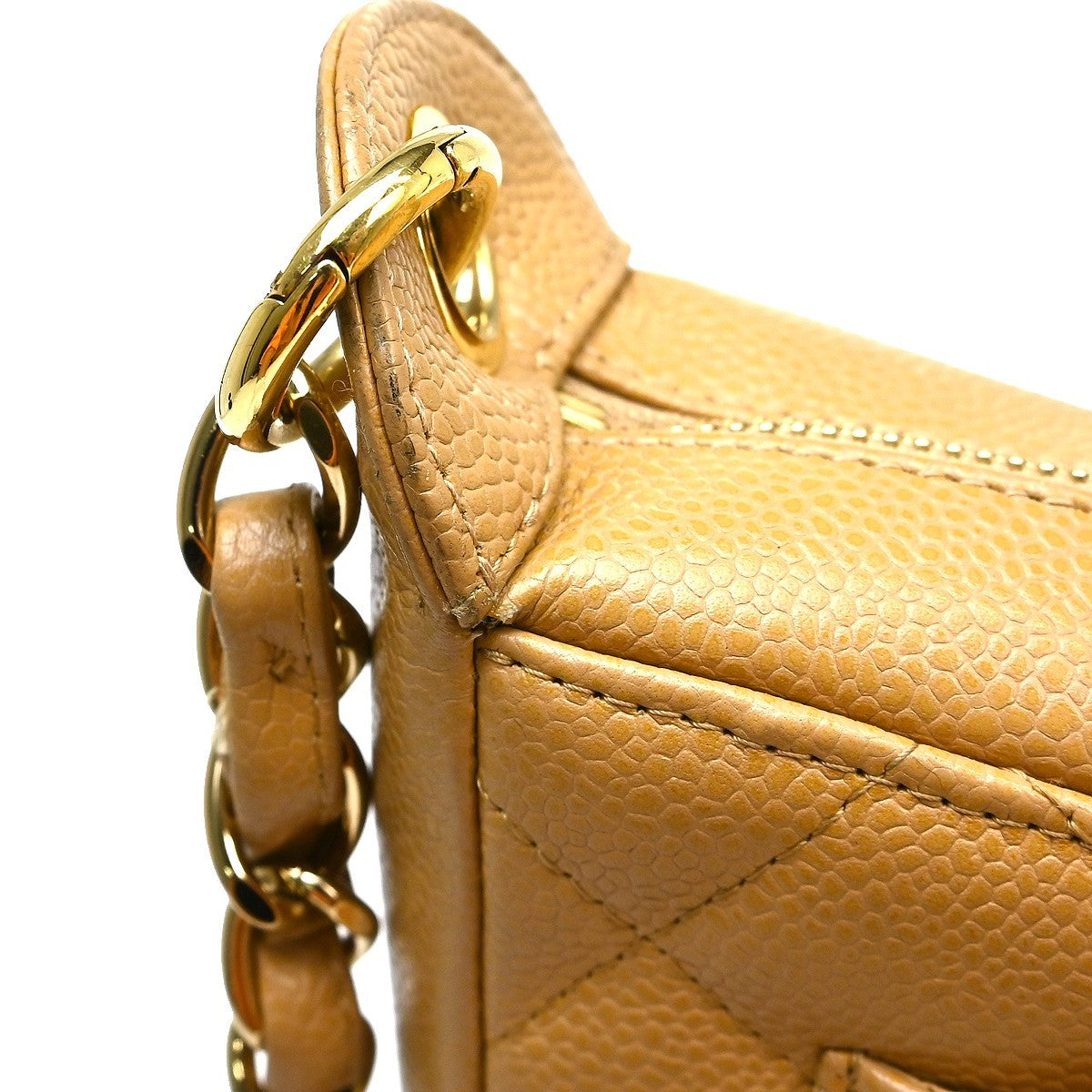 Chanel Timeless Cc Chain Quilted Caviar Beige Leather Shoulder Bag Bag (Pre-Owned)