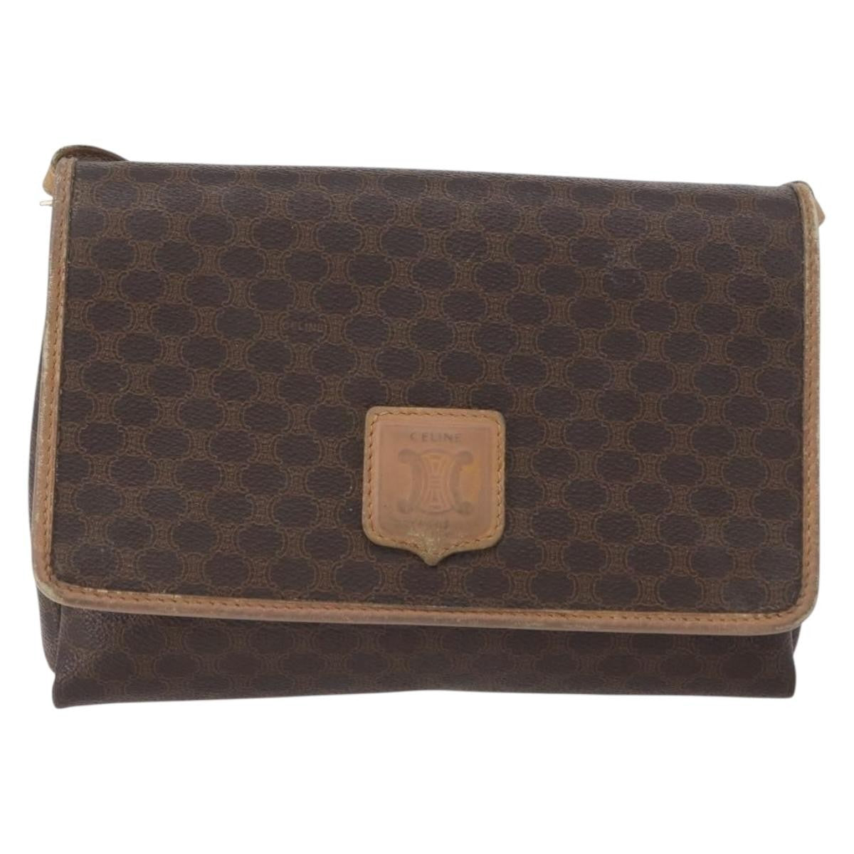 Celine Vintage Macadam Canvas And Leather Brown Canvas Shoulder Bag Bag (Pre-Owned)