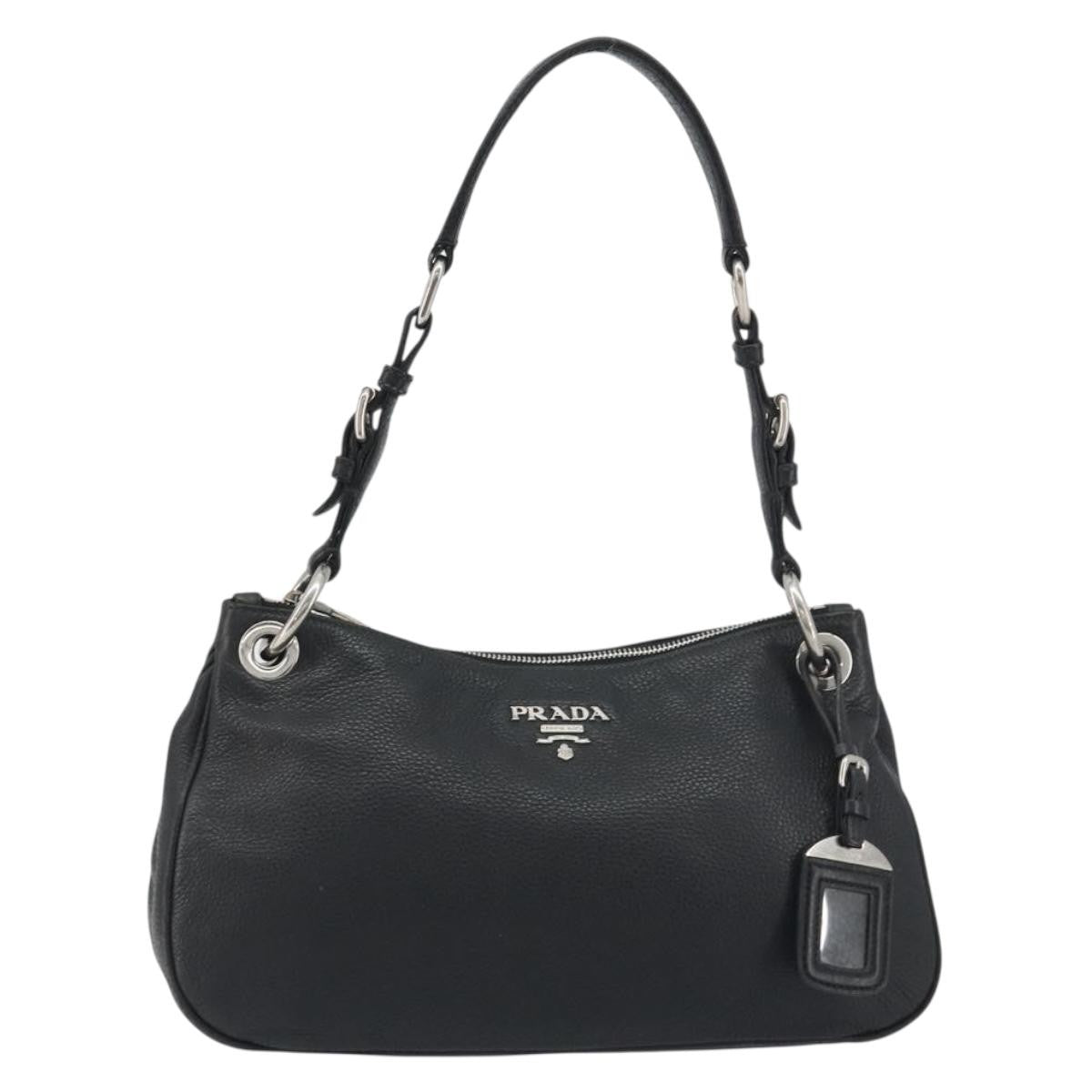 Prada Vitellino Mordo Hobo Leather Black Leather Shoulder Bag Bag (Pre-Owned)